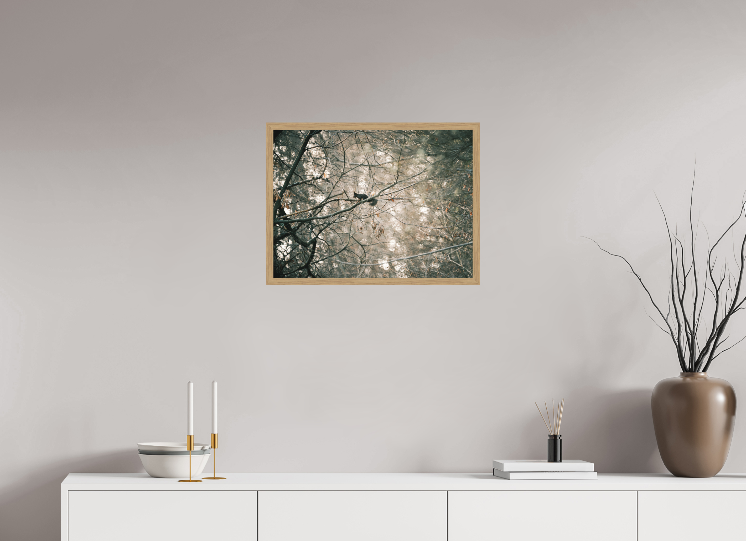 60 x 45 cm, Impression Fine Art encadrée en chêne naturel - mat Ecureuil