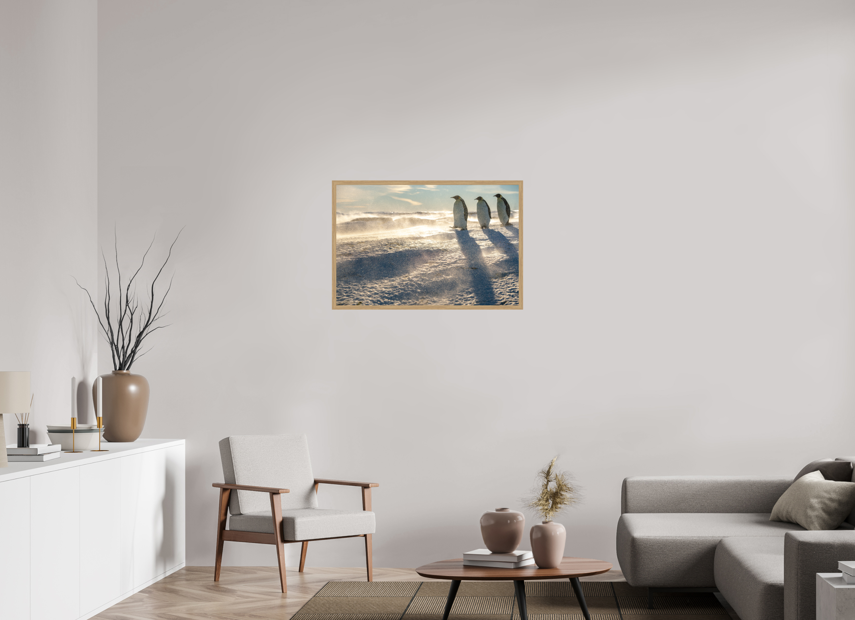 90 x 60 cm, Impression Fine Art encadrée en chêne naturel - mat La marche des Empereurs