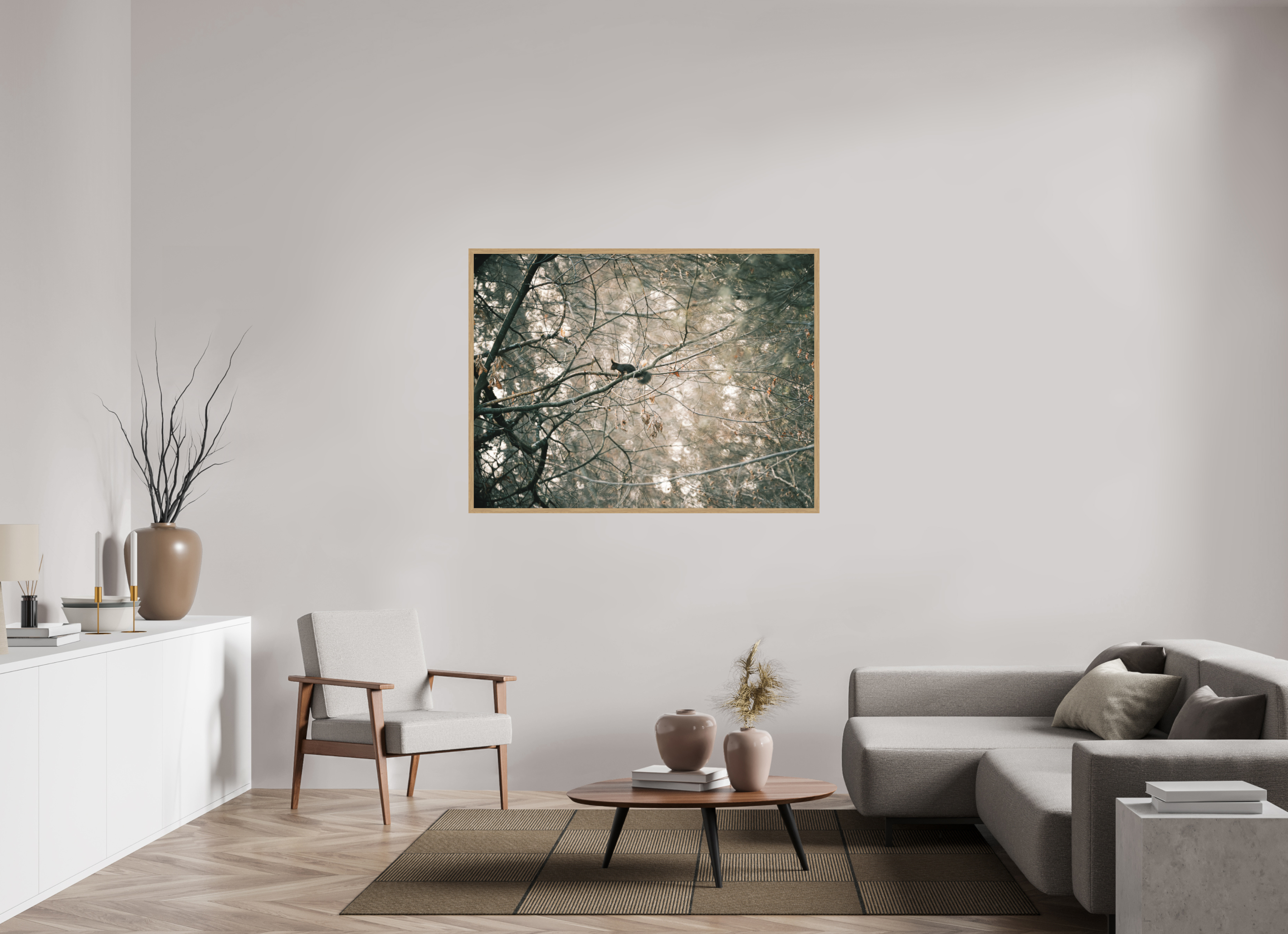 140 x 105 cm, Impression Fine Art encadrée en chêne naturel - mat Ecureuil