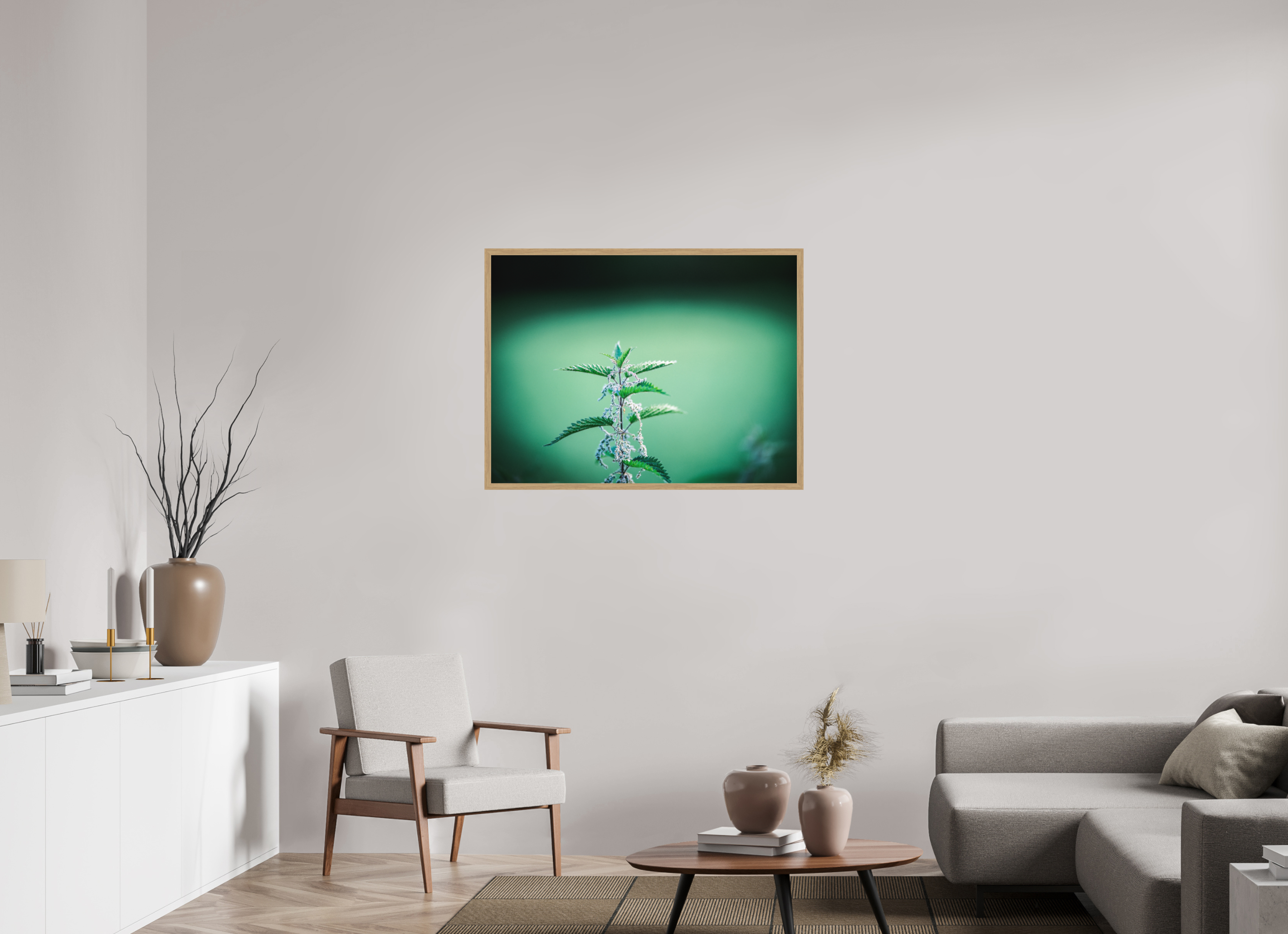 100 x 75 cm, Impression Fine Art encadrée en chêne naturel - mat Ortie II