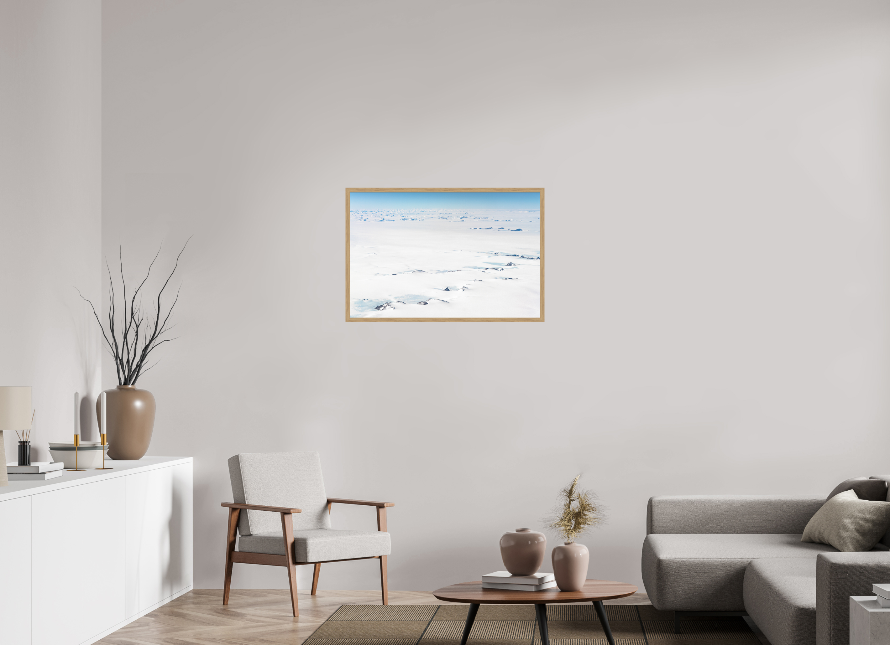 90 x 60 cm, Impression Fine Art encadrée en chêne naturel - mat Le Continent Glacé