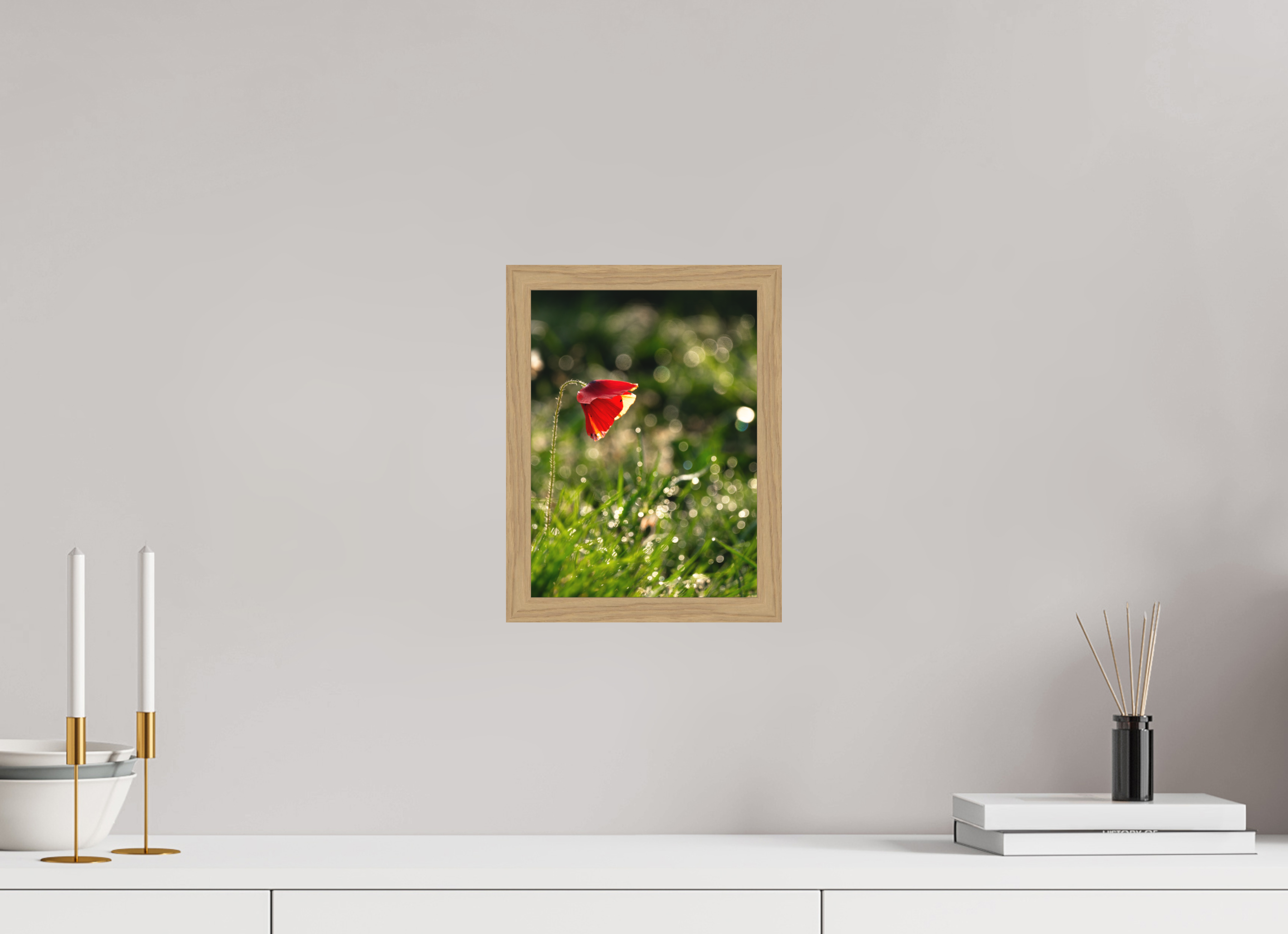 21 x 28 cm, Impression Fine Art encadrée en chêne naturel - mat coquelicot