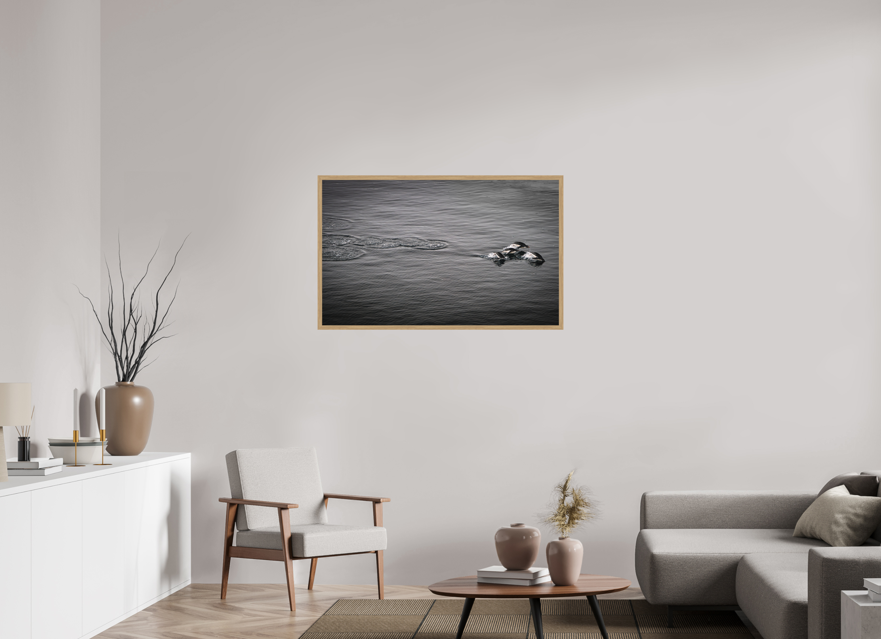 113 x 70 cm, Impression Fine Art encadrée en chêne naturel - mat Liberté synchronisée
