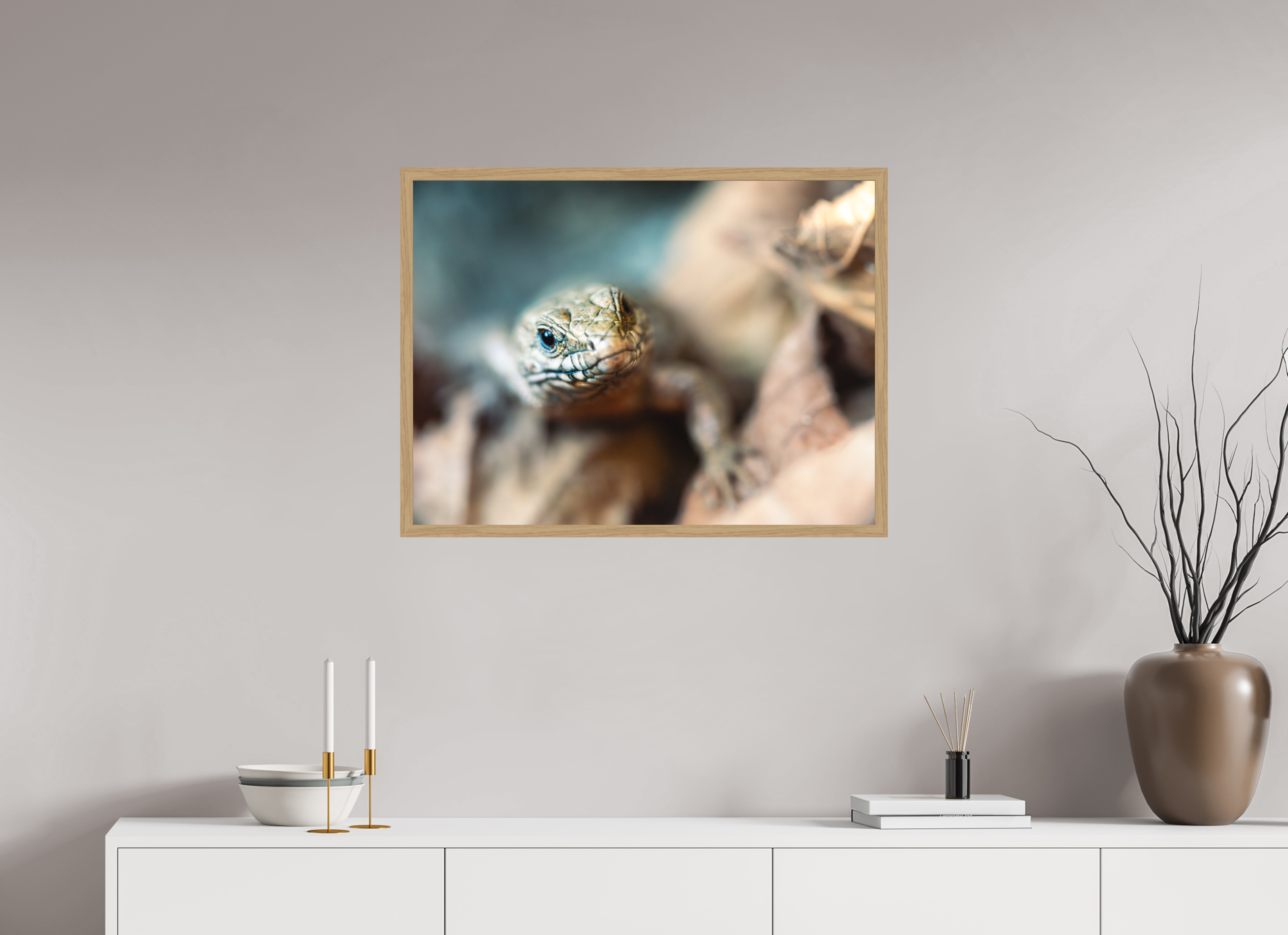 80 x 60 cm, Impression Fine Art encadrée en chêne naturel - mat Lezard