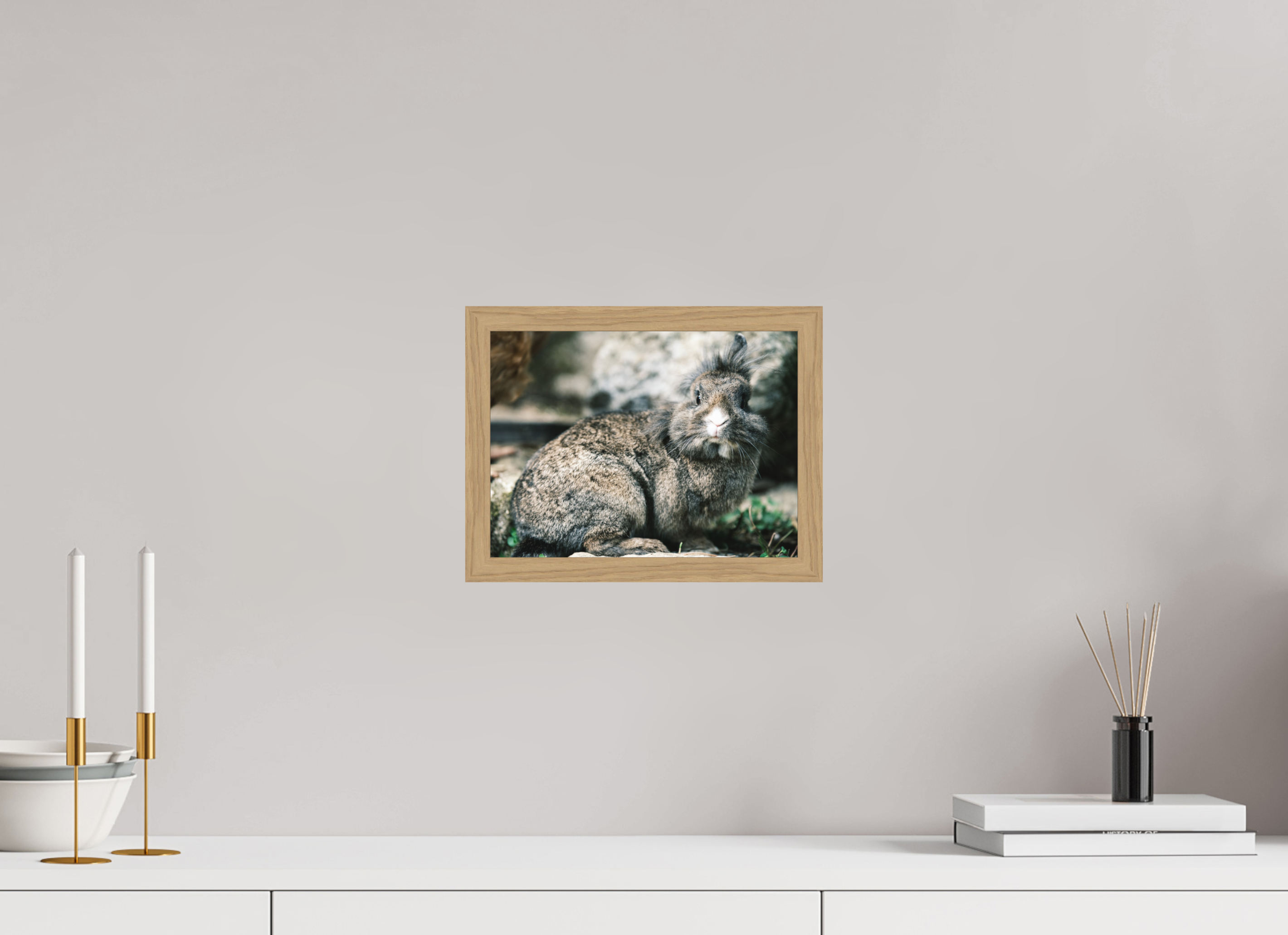 28 x 21 cm, Impression Fine Art encadrée en chêne naturel - mat Lapin