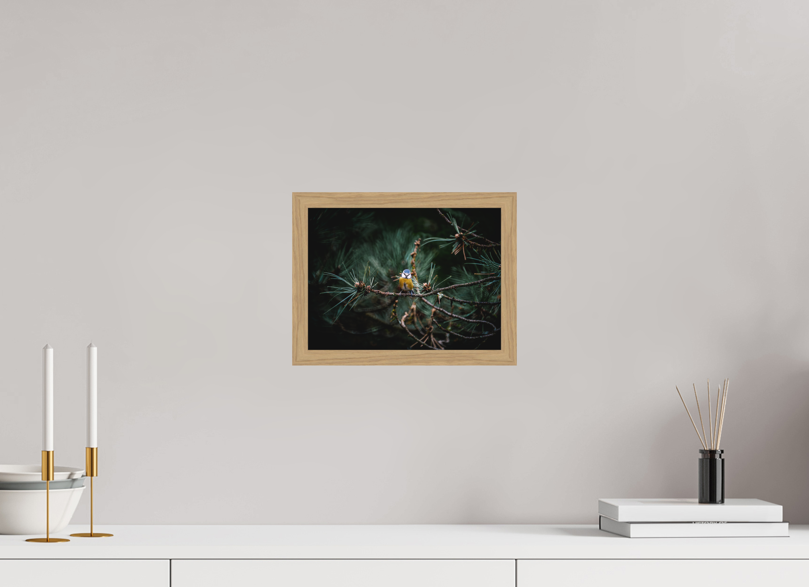 28 x 21 cm, Impression Fine Art encadrée en chêne naturel - mat Mésange II