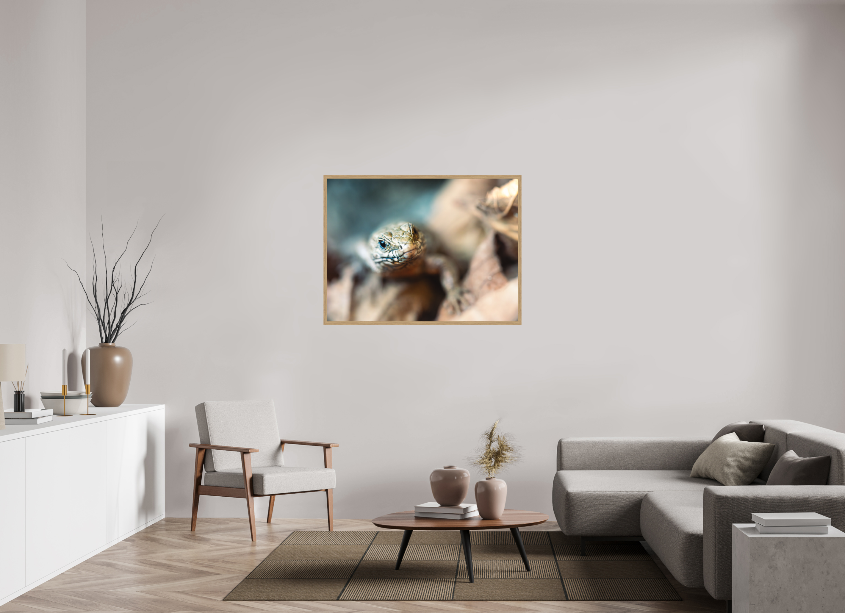 120 x 90 cm, Impression Fine Art encadrée en chêne naturel - mat Lezard