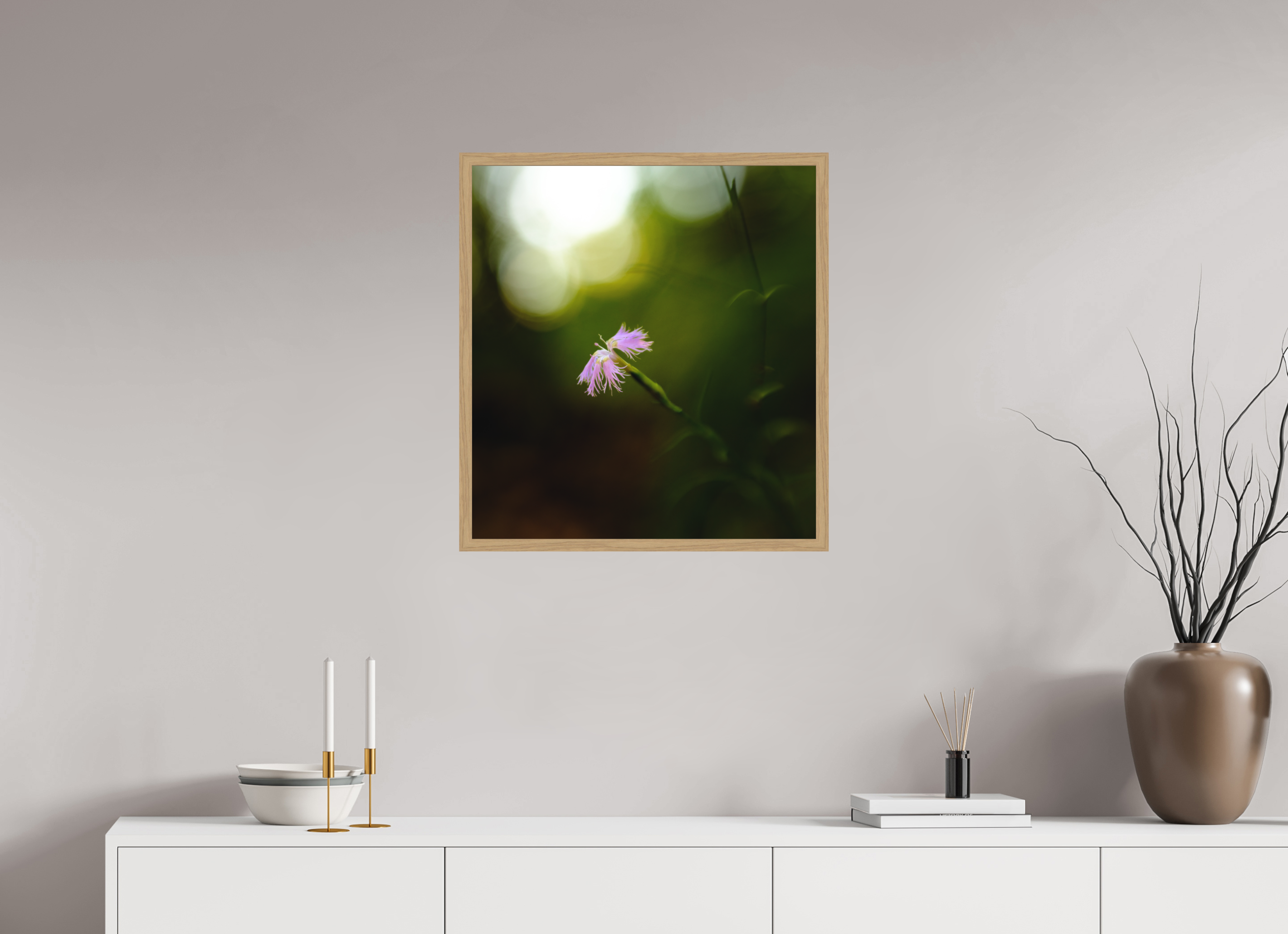 60 x 65 cm, Impression Fine Art encadrée en chêne naturel - mat fleur2