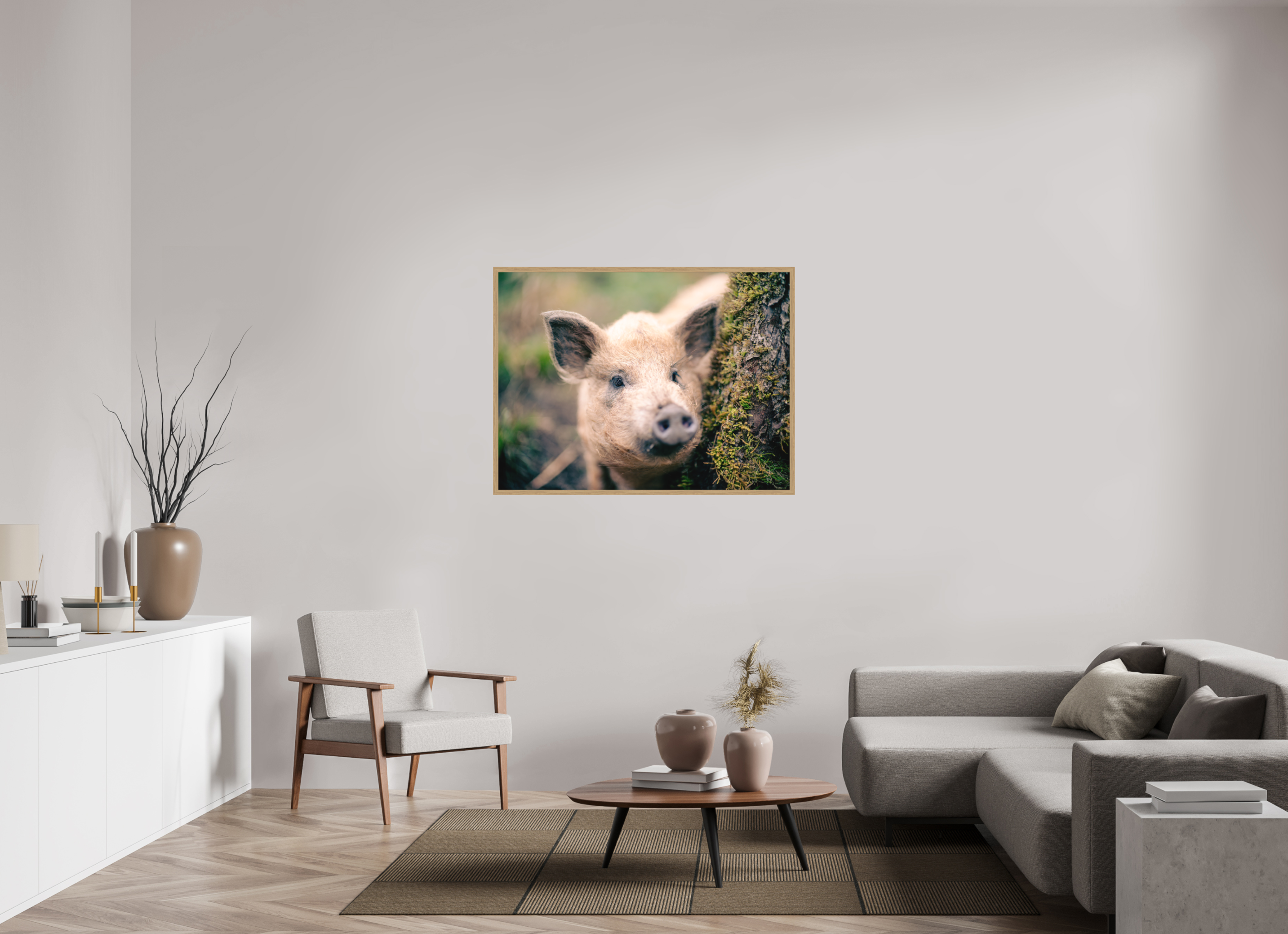 120 x 90 cm, Impression Fine Art encadrée en chêne naturel - mat Cochon
