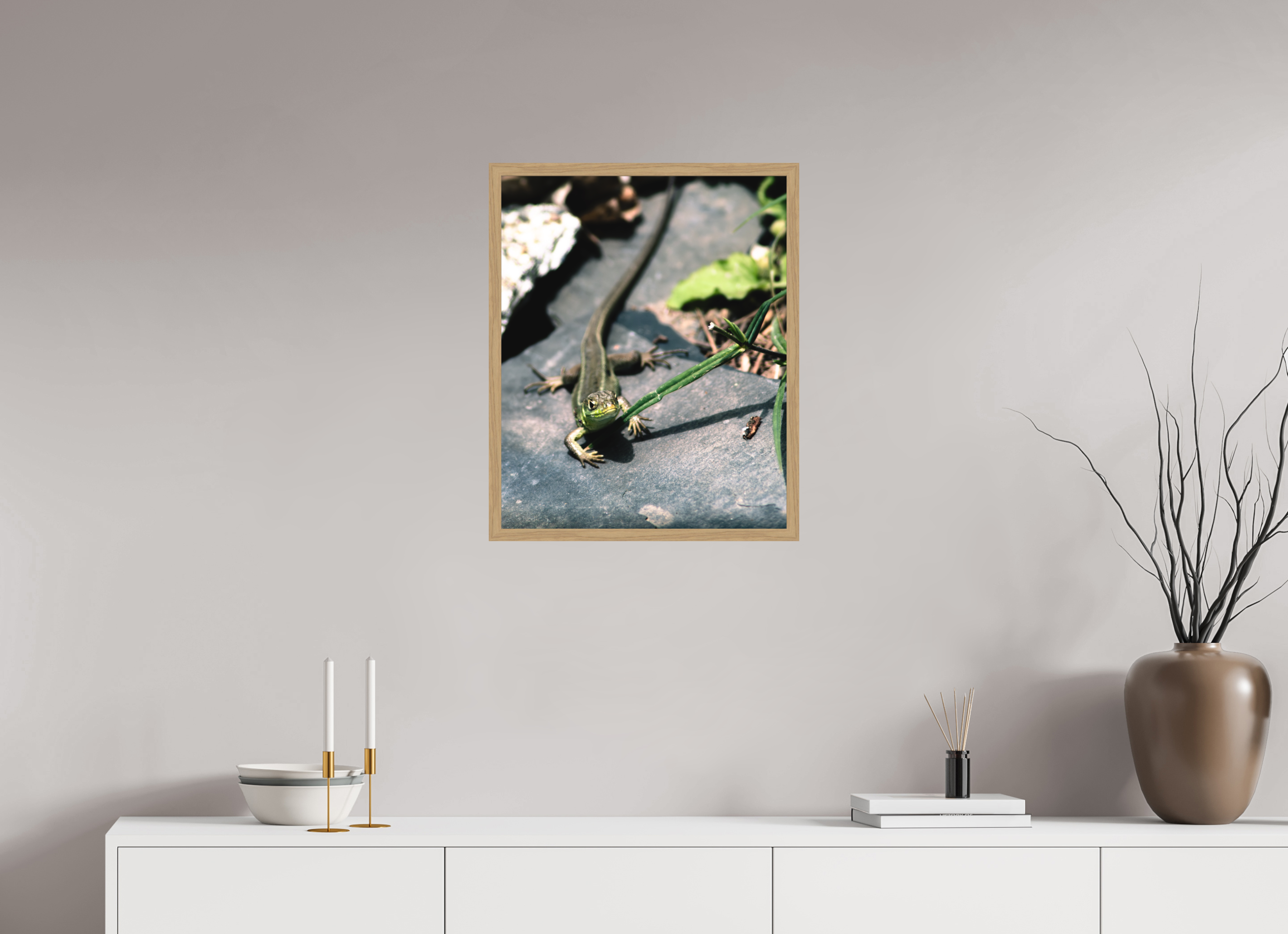 50 x 61,5 cm, Impression Fine Art encadrée en chêne naturel - mat Lezard