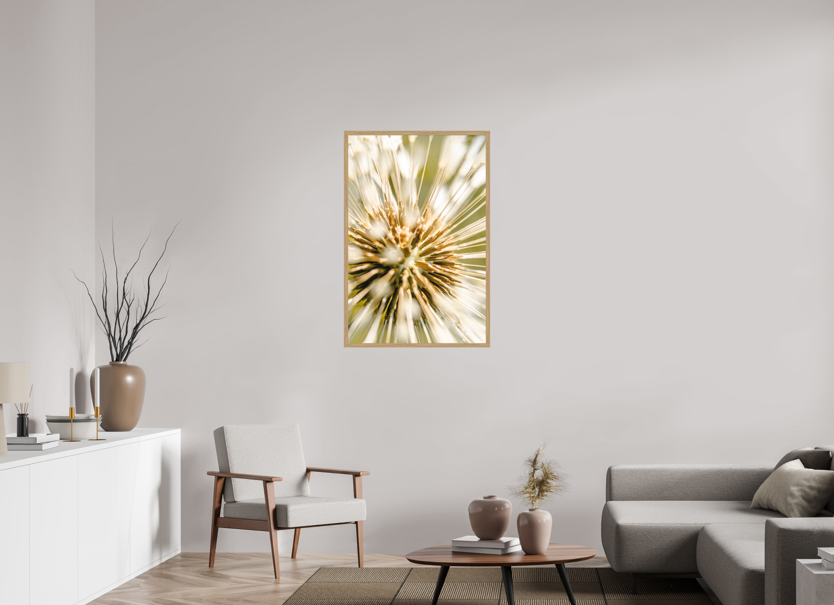 70 x 105 cm, Impression Fine Art encadrée en chêne naturel - mat pissenlit