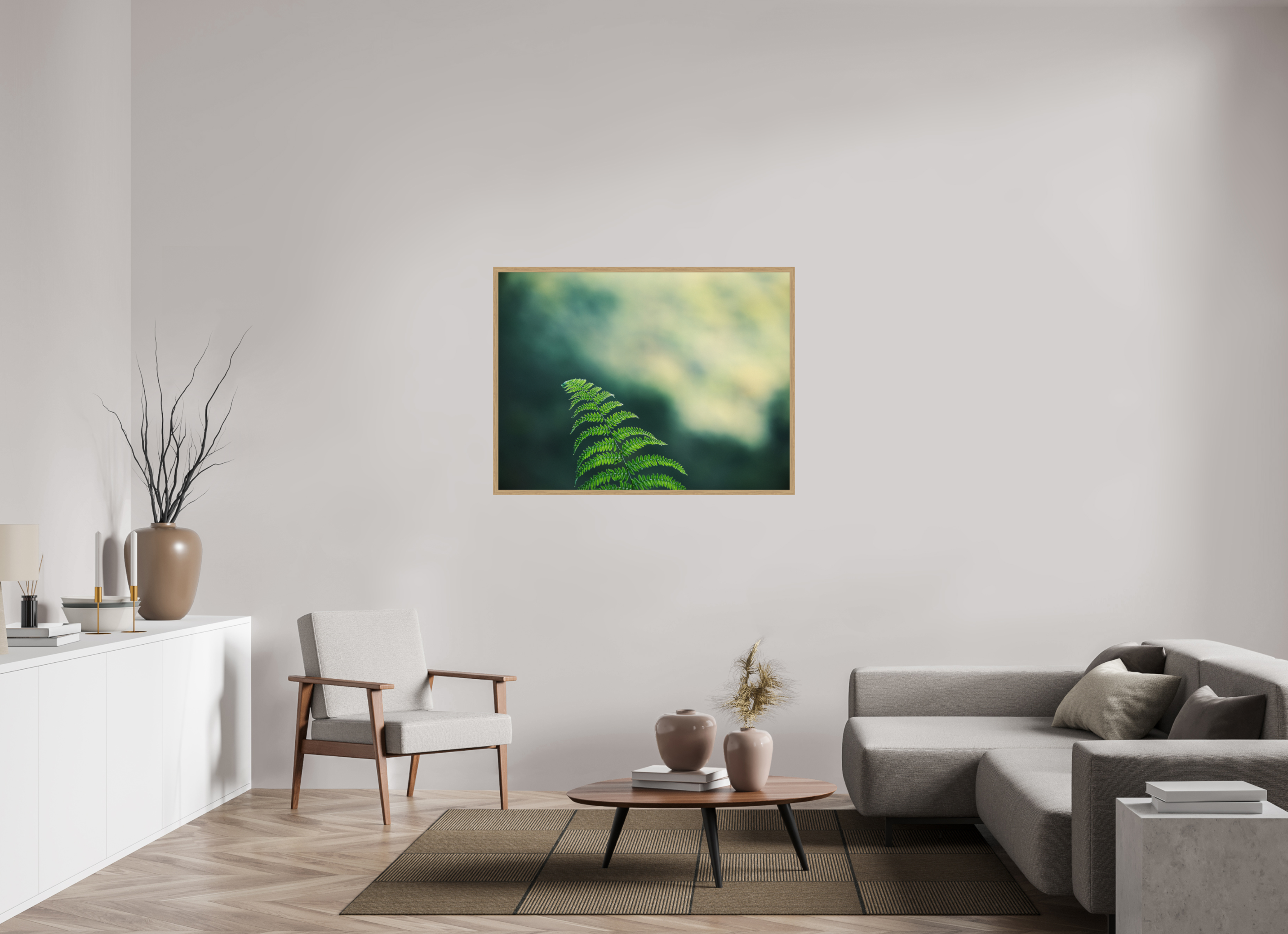 120 x 90 cm, Impression Fine Art encadrée en chêne naturel - mat Fougère
