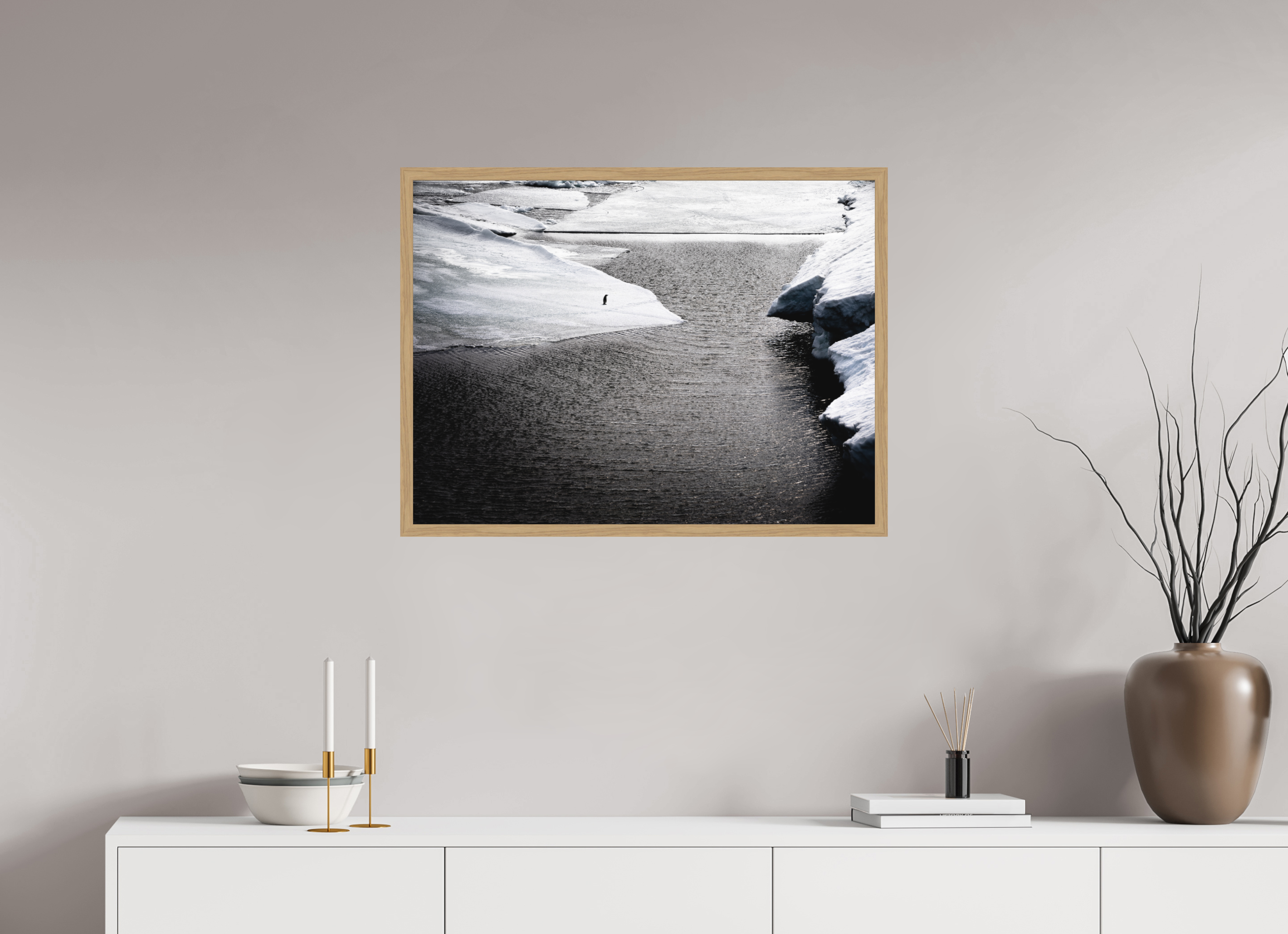 80 x 60 cm, Impression Fine Art encadrée en chêne naturel - mat Retour de pêche