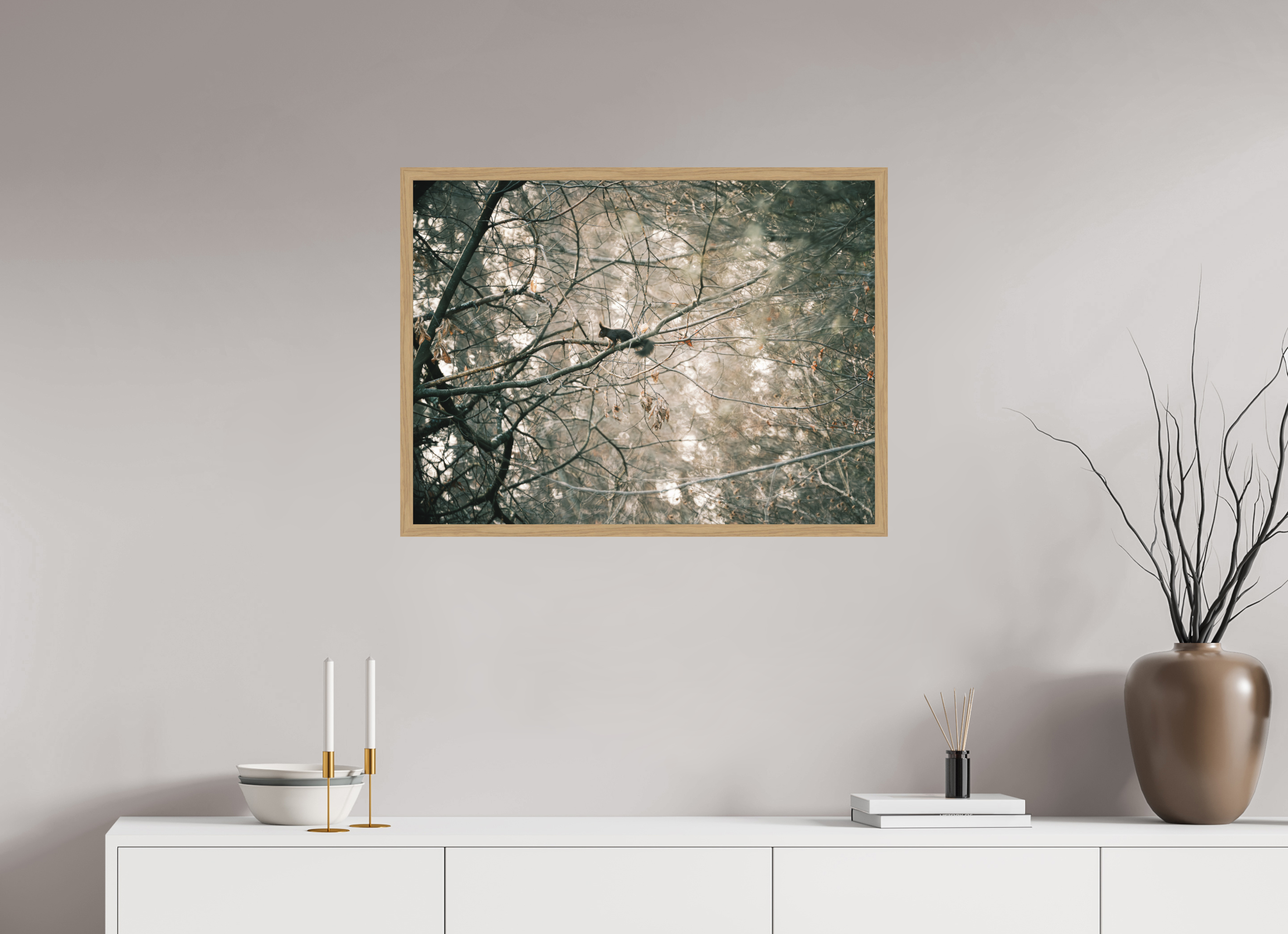 80 x 60 cm, Impression Fine Art encadrée en chêne naturel - mat Ecureuil
