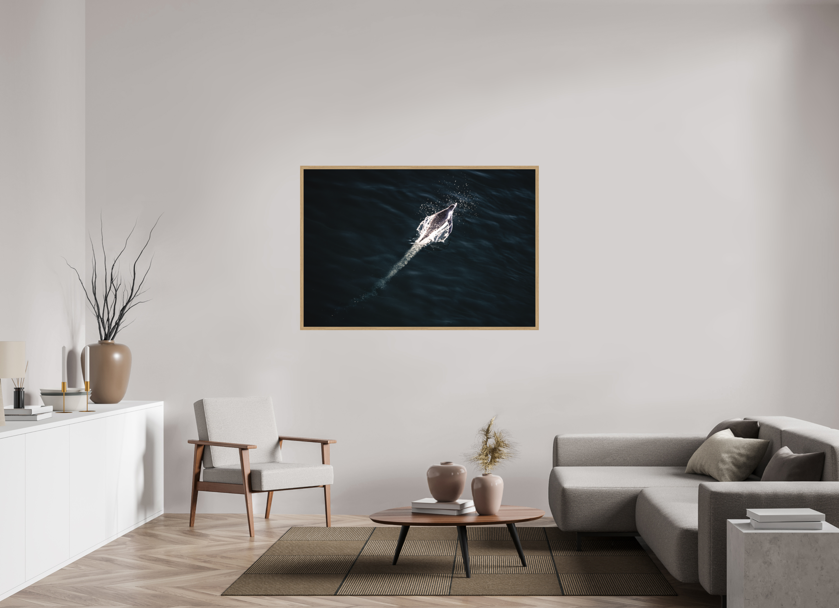 146,3 x 100 cm, Impression Fine Art encadrée en chêne naturel - mat À toute vitesse