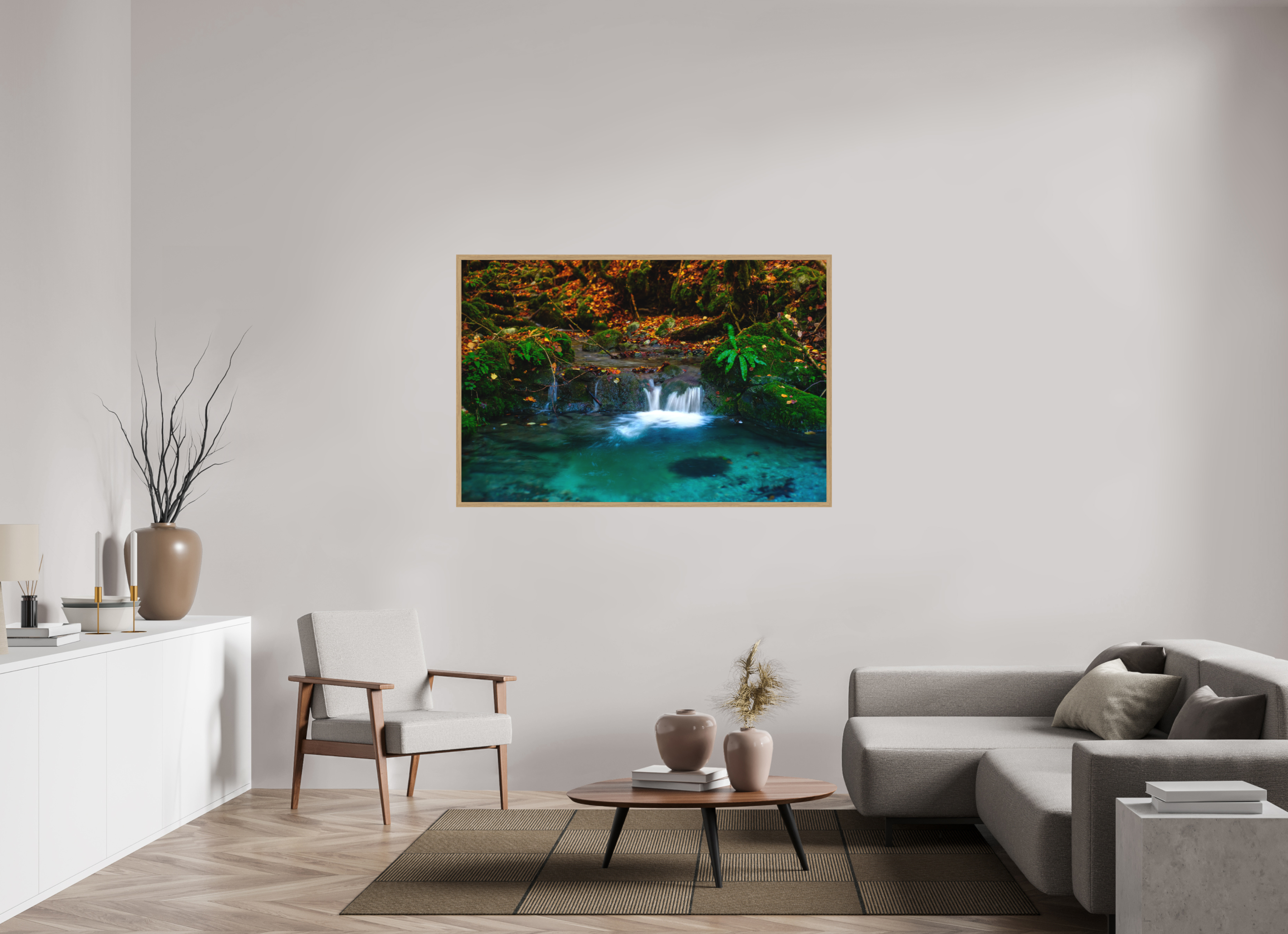 150 x 100 cm, Impression Fine Art encadrée en chêne naturel - mat De l'eau et des couleurs