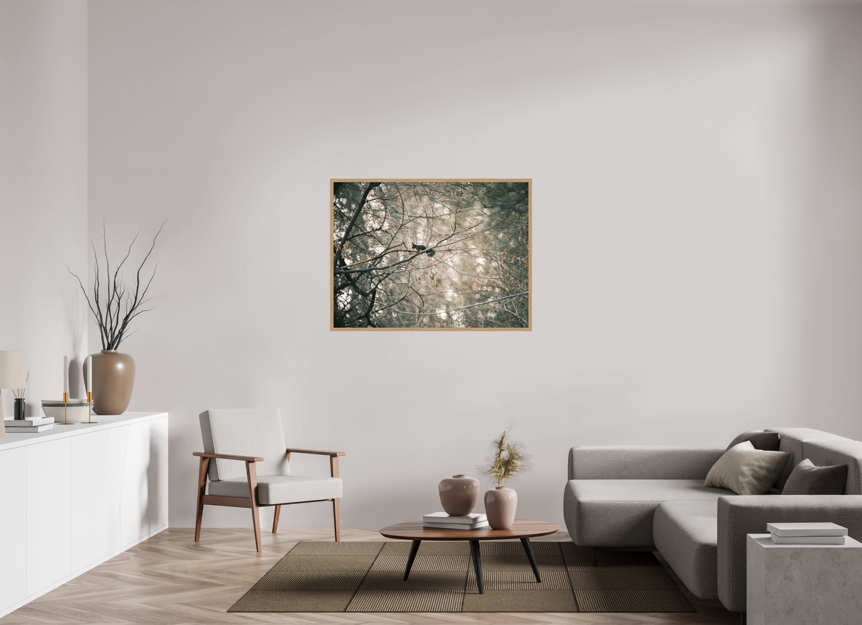 120 x 90 cm, Impression Fine Art encadrée en chêne naturel - mat Ecureuil