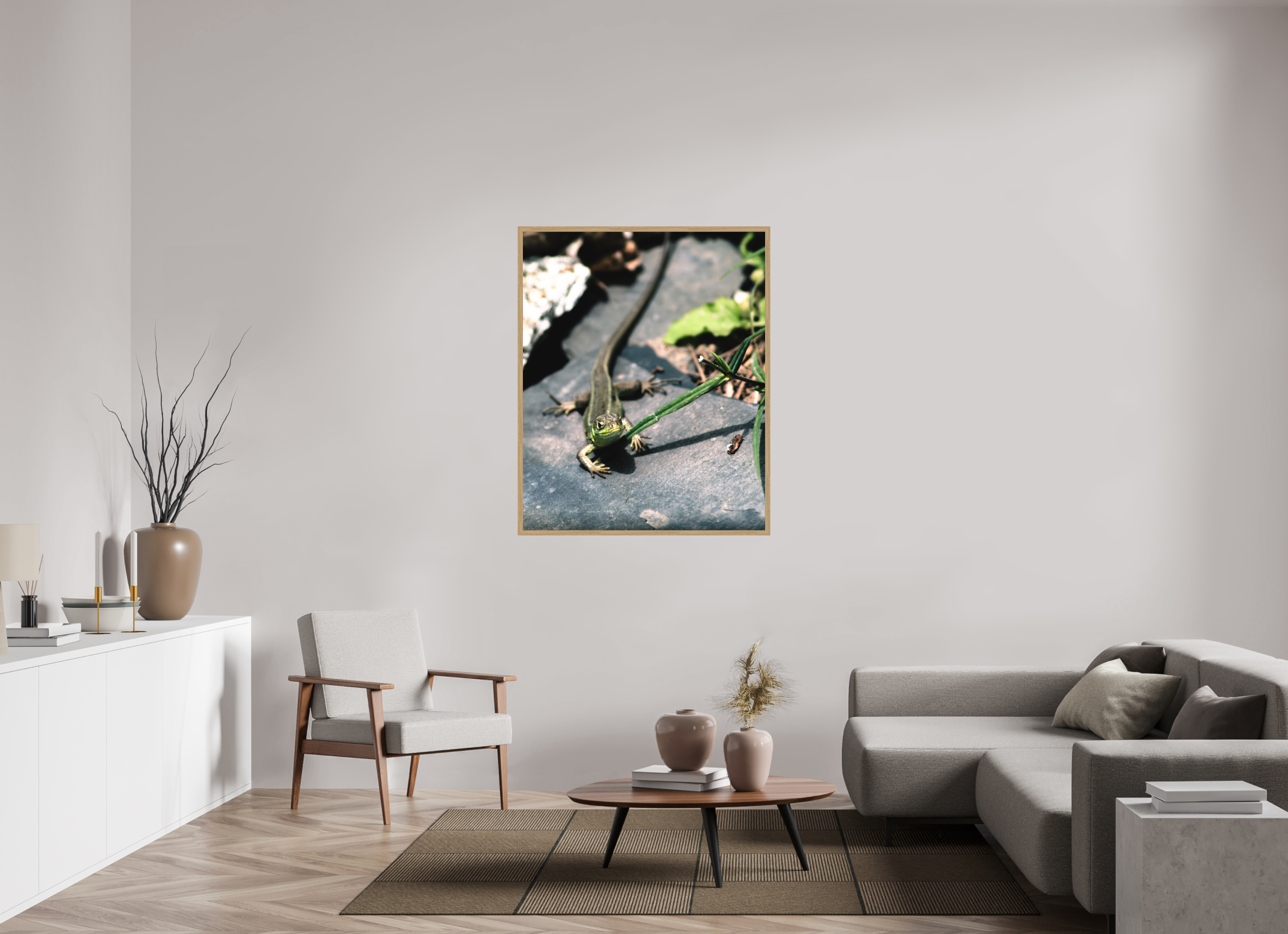 100 x 123 cm, Impression Fine Art encadrée en chêne naturel - mat Lezard