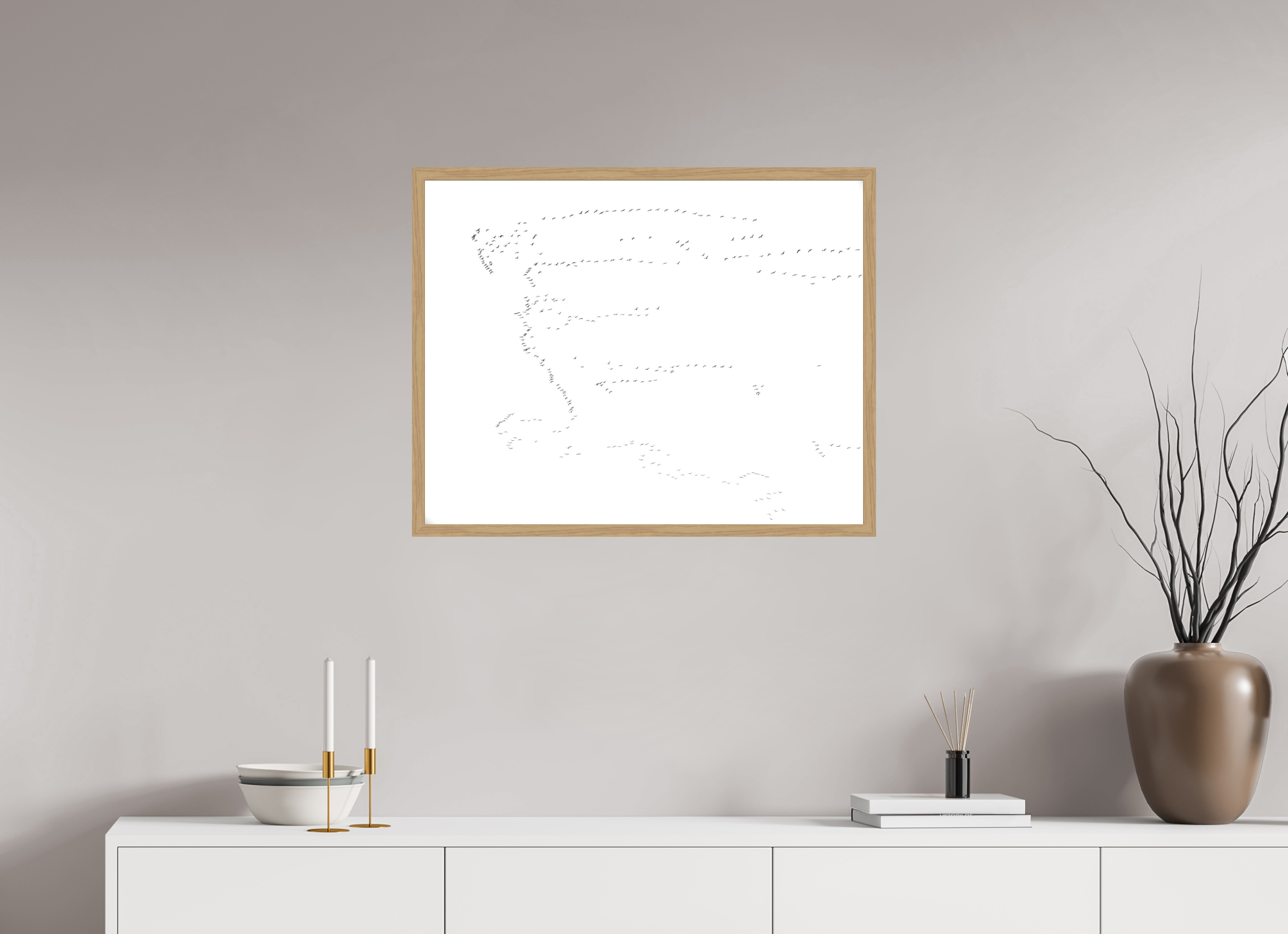 76 x 60 cm, Impression Fine Art encadrée en chêne naturel - mat Grues I