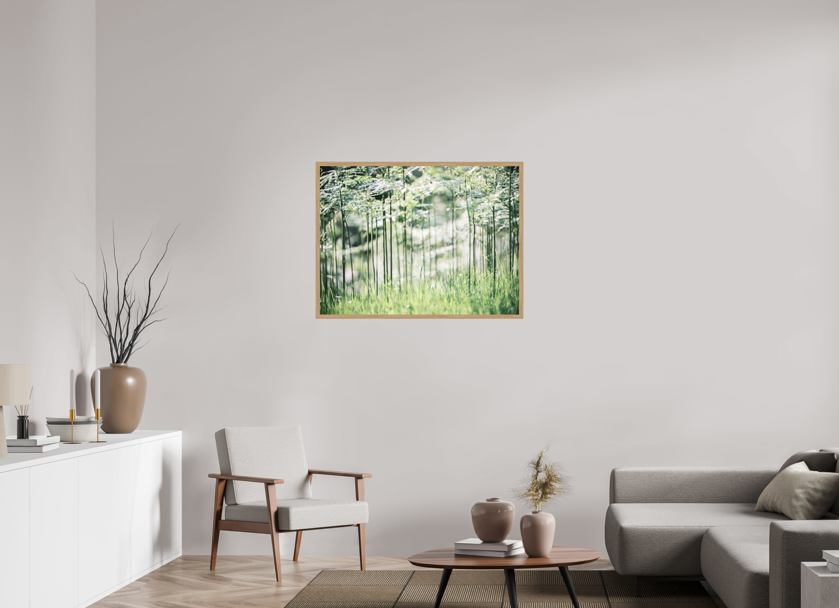 100 x 75 cm, Impression Fine Art encadrée en chêne naturel - mat Bienvenue à Jurassic Park