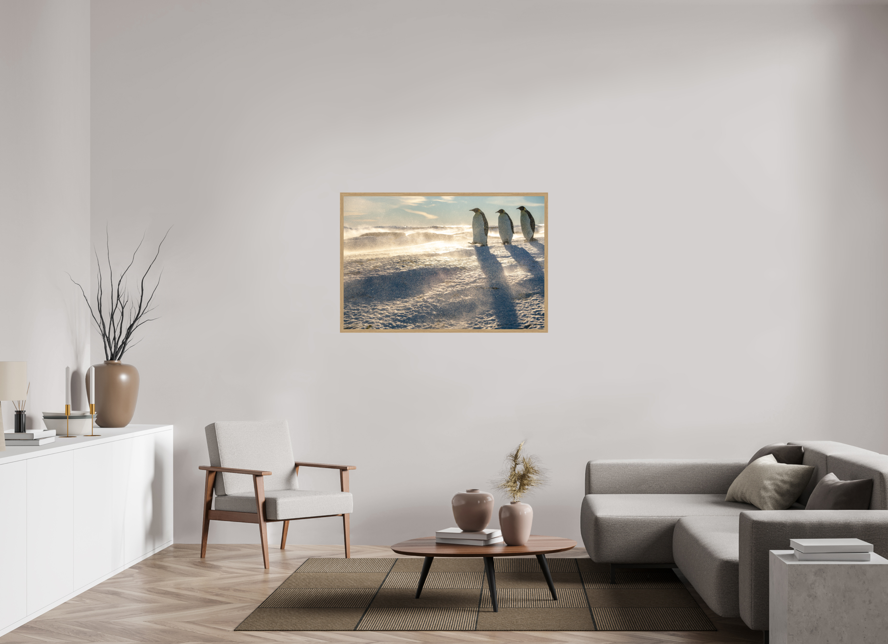 120 x 80 cm, Impression Fine Art encadrée en chêne naturel - mat La marche des Empereurs