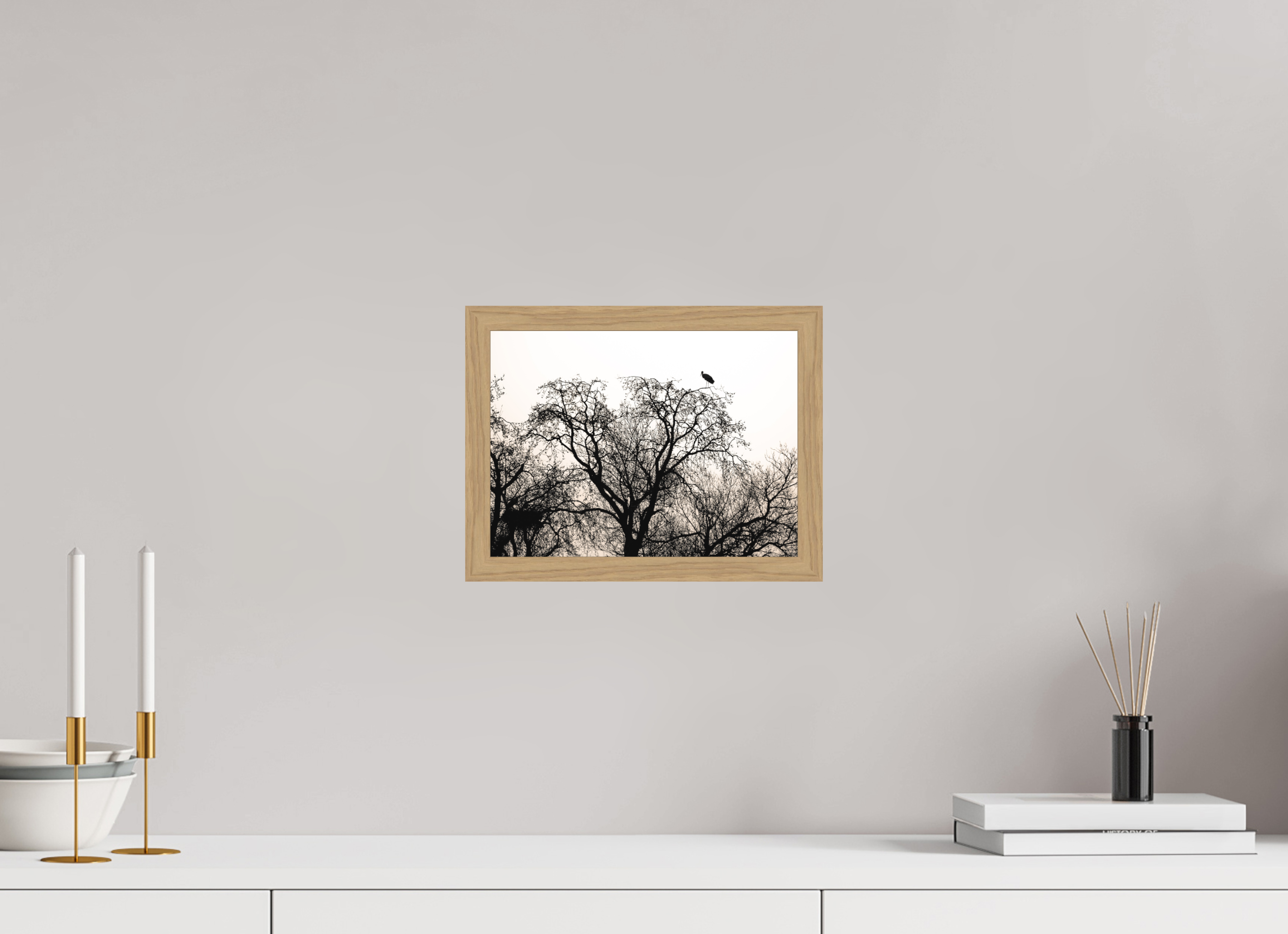 28 x 21 cm, Impression Fine Art encadrée en chêne naturel - mat grues VI