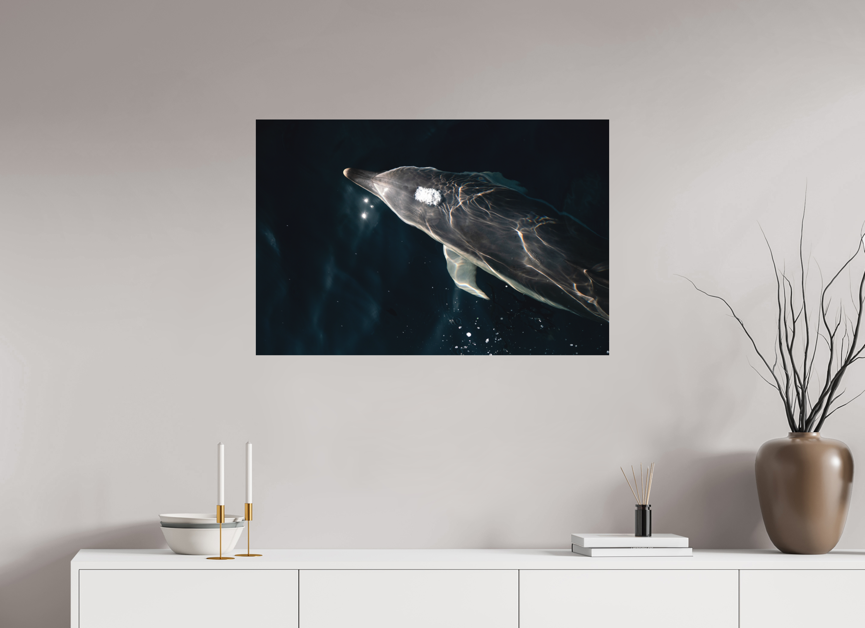 90 x 60 cm, Impression Fine Art sur support rigide - mat Dauphin joueur