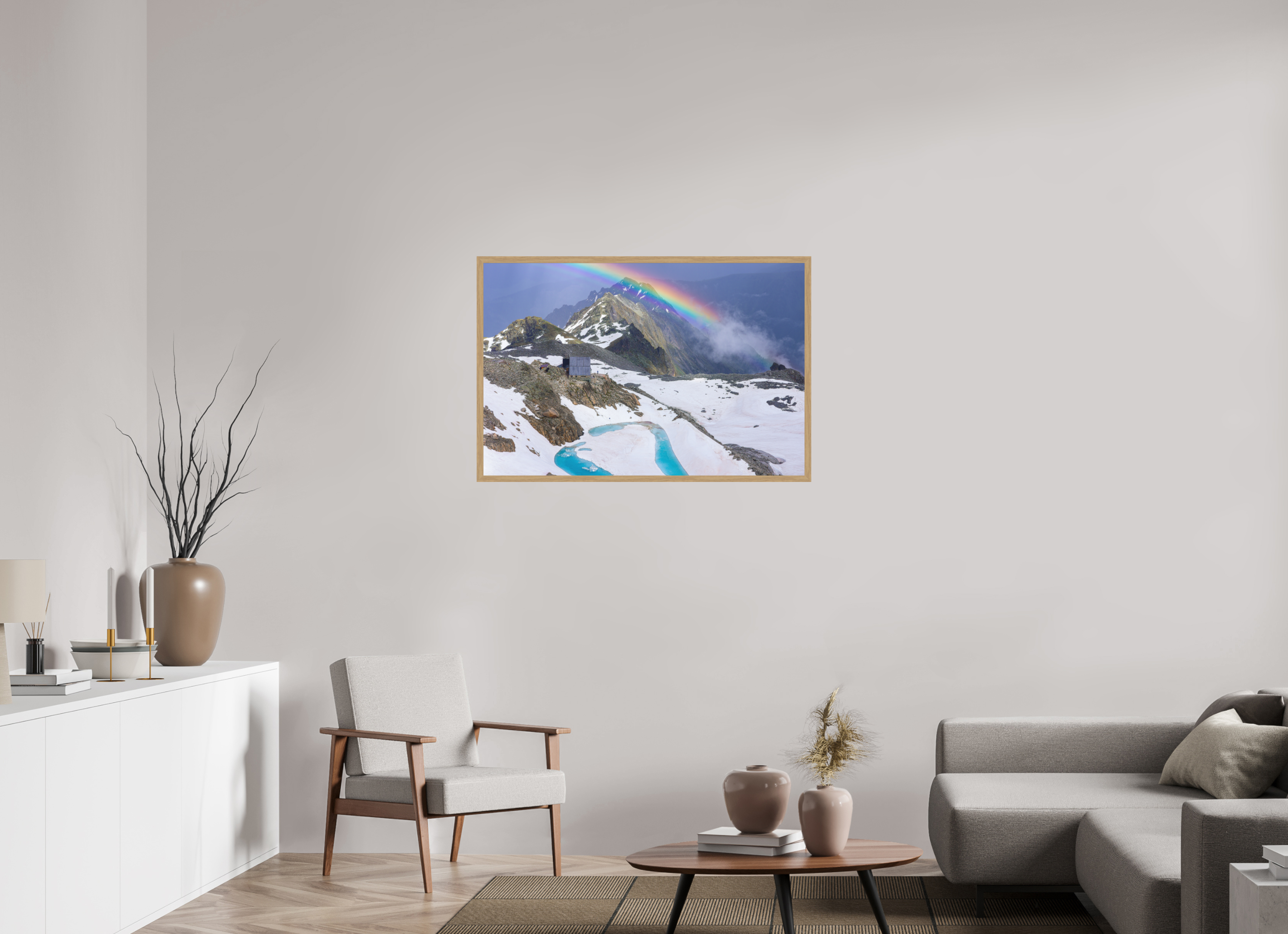 105 x 70 cm, Impression Fine Art encadrée en chêne naturel - mat Cabane d'Orny
