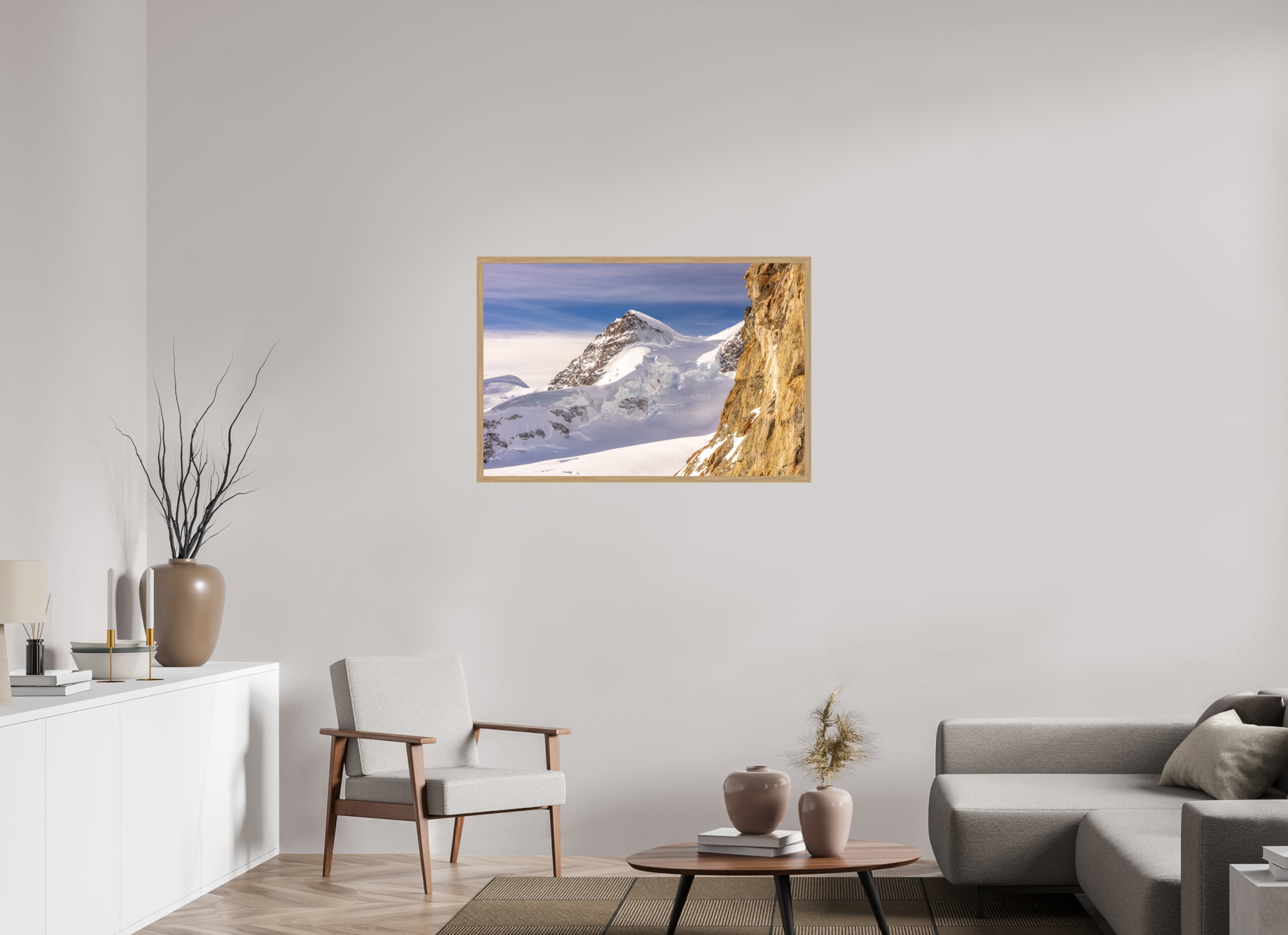105 x 70 cm, Impression Fine Art encadrée en chêne naturel - mat La Jungfrau
