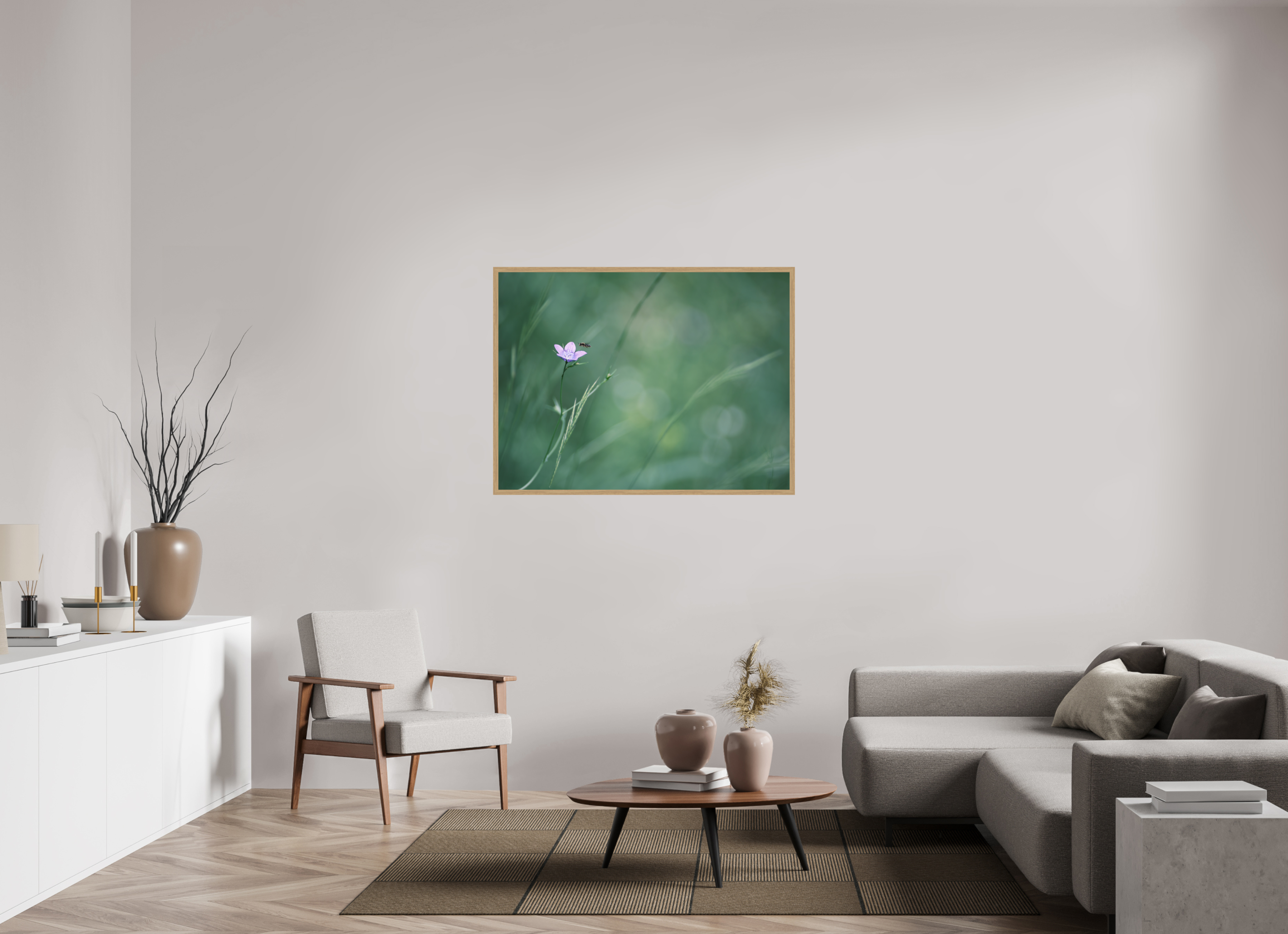 120 x 90 cm, Impression Fine Art encadrée en chêne naturel - mat Petite fleur des champs
