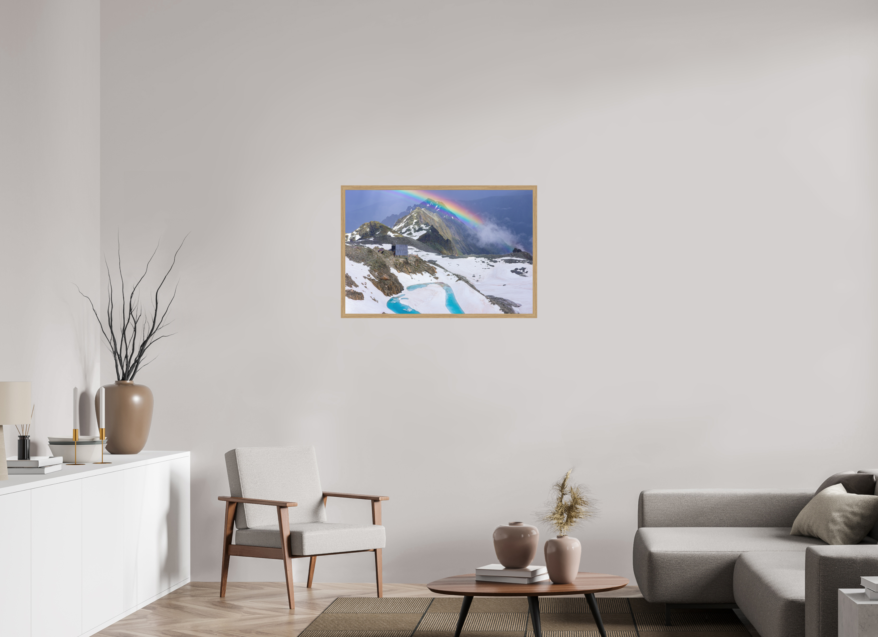 90 x 60 cm, Impression Fine Art encadrée en chêne naturel - mat Cabane d'Orny