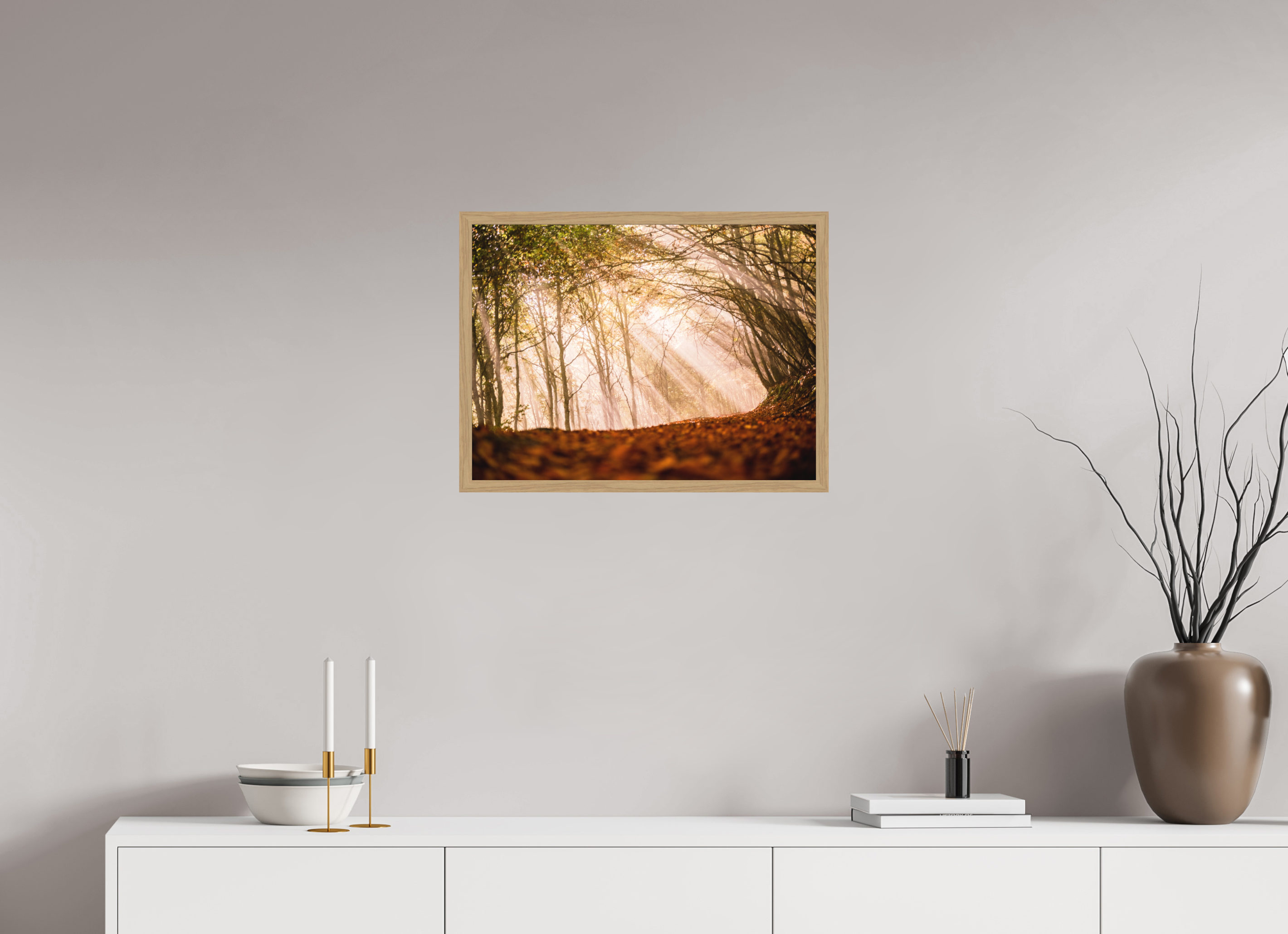 60 x 45 cm, Impression Fine Art encadrée en chêne naturel - mat Un rayon de soleil