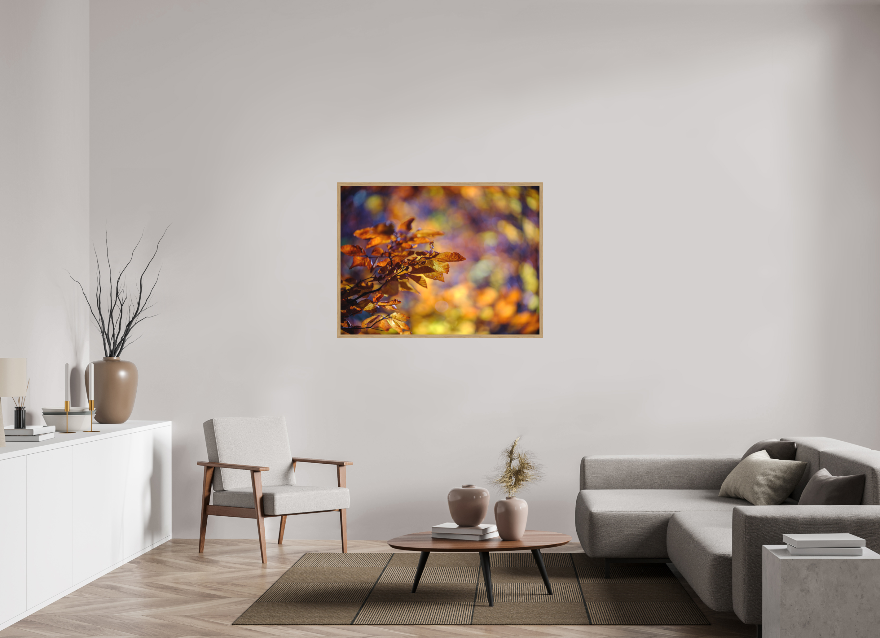 120 x 90 cm, Impression Fine Art encadrée en chêne naturel - mat La folie des couleurs III