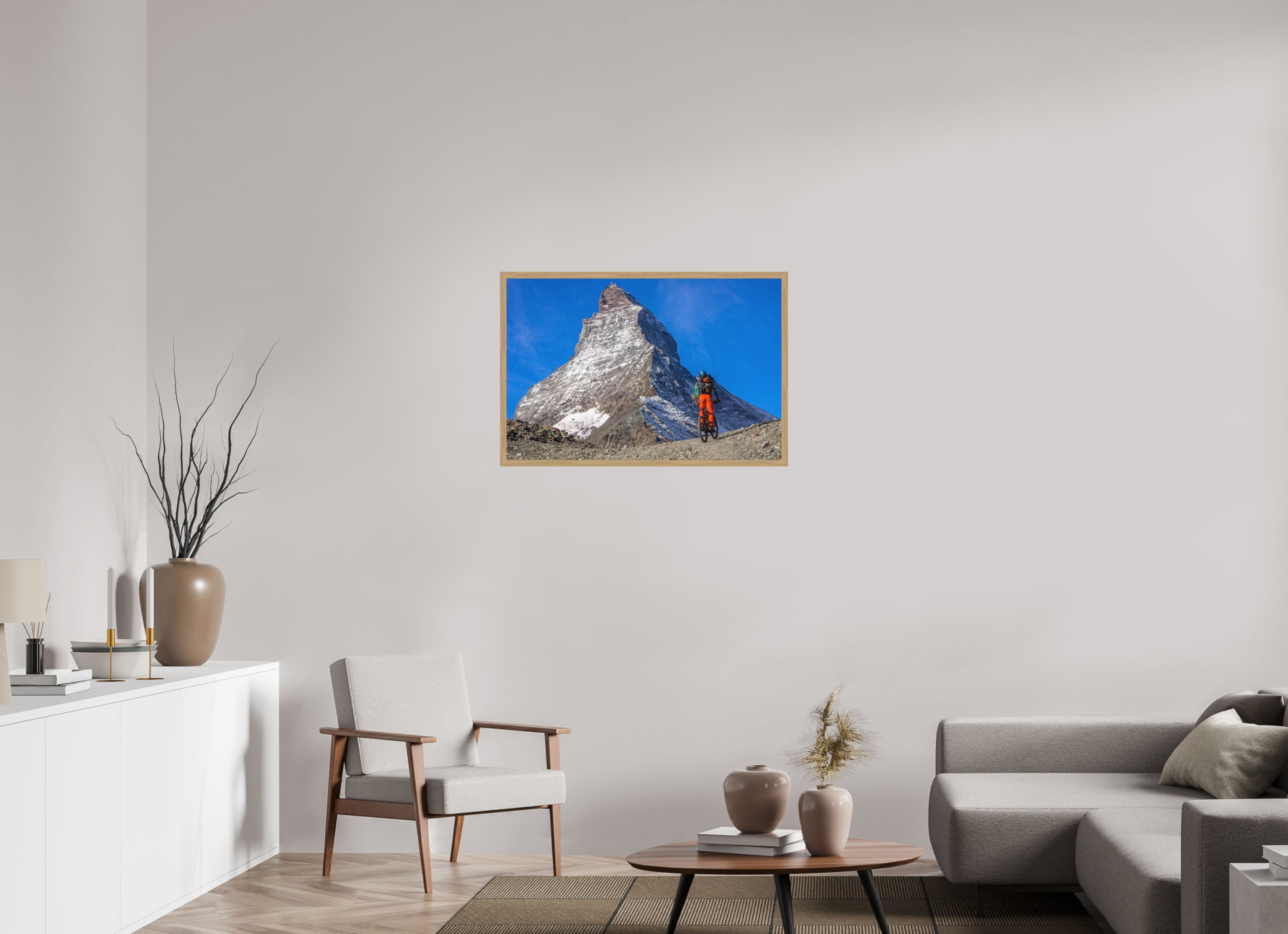 90 x 60 cm, Impression Fine Art encadrée en chêne naturel - mat A l'assaut du Cervin