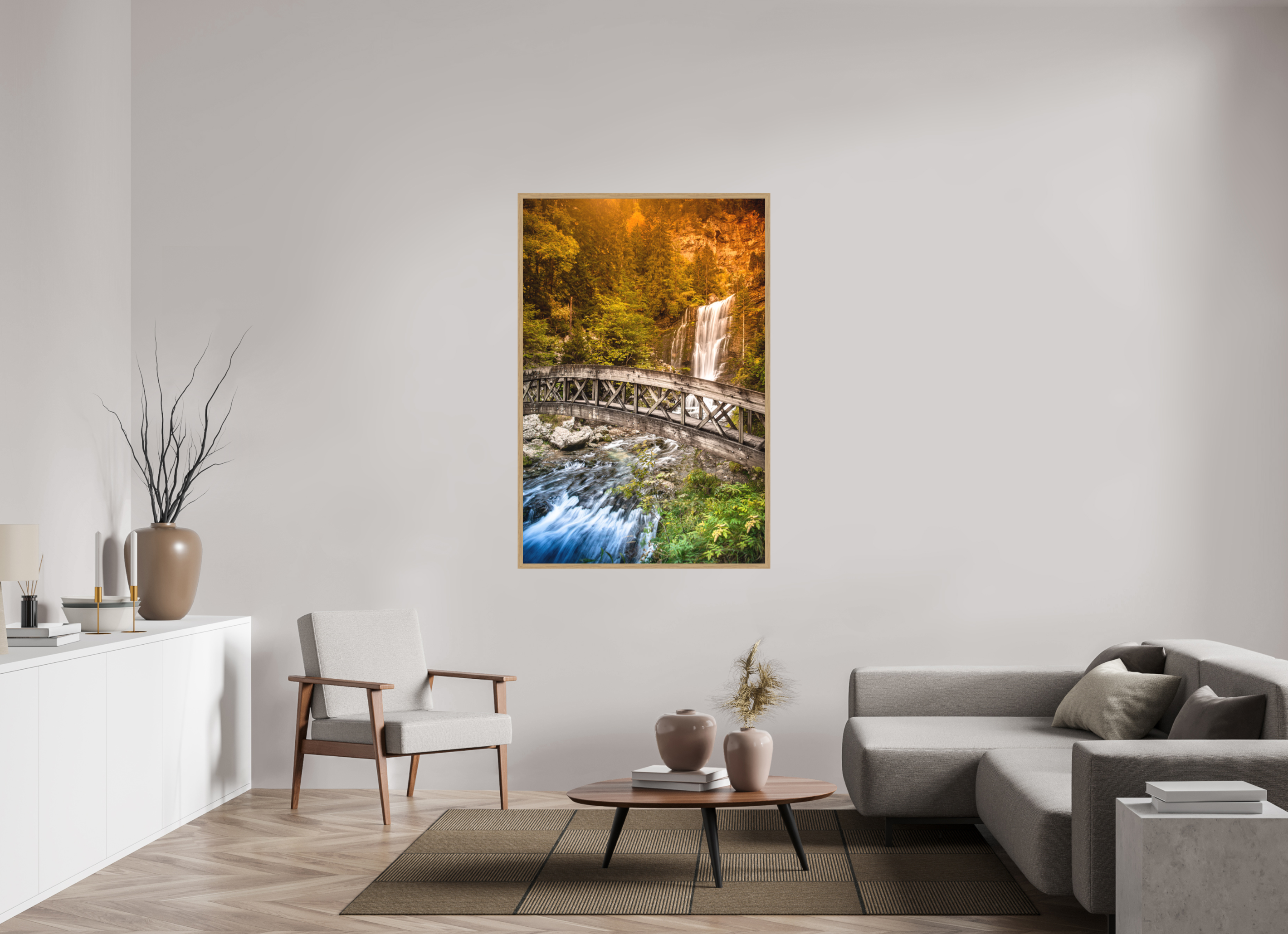 100 x 150 cm, Impression Fine Art encadrée en chêne naturel - mat L'automne en Chartreuse