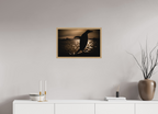 60 x 40 cm, Impression Fine Art encadrée en chêne naturel - mat Manchot Adélie et coucher de soleil