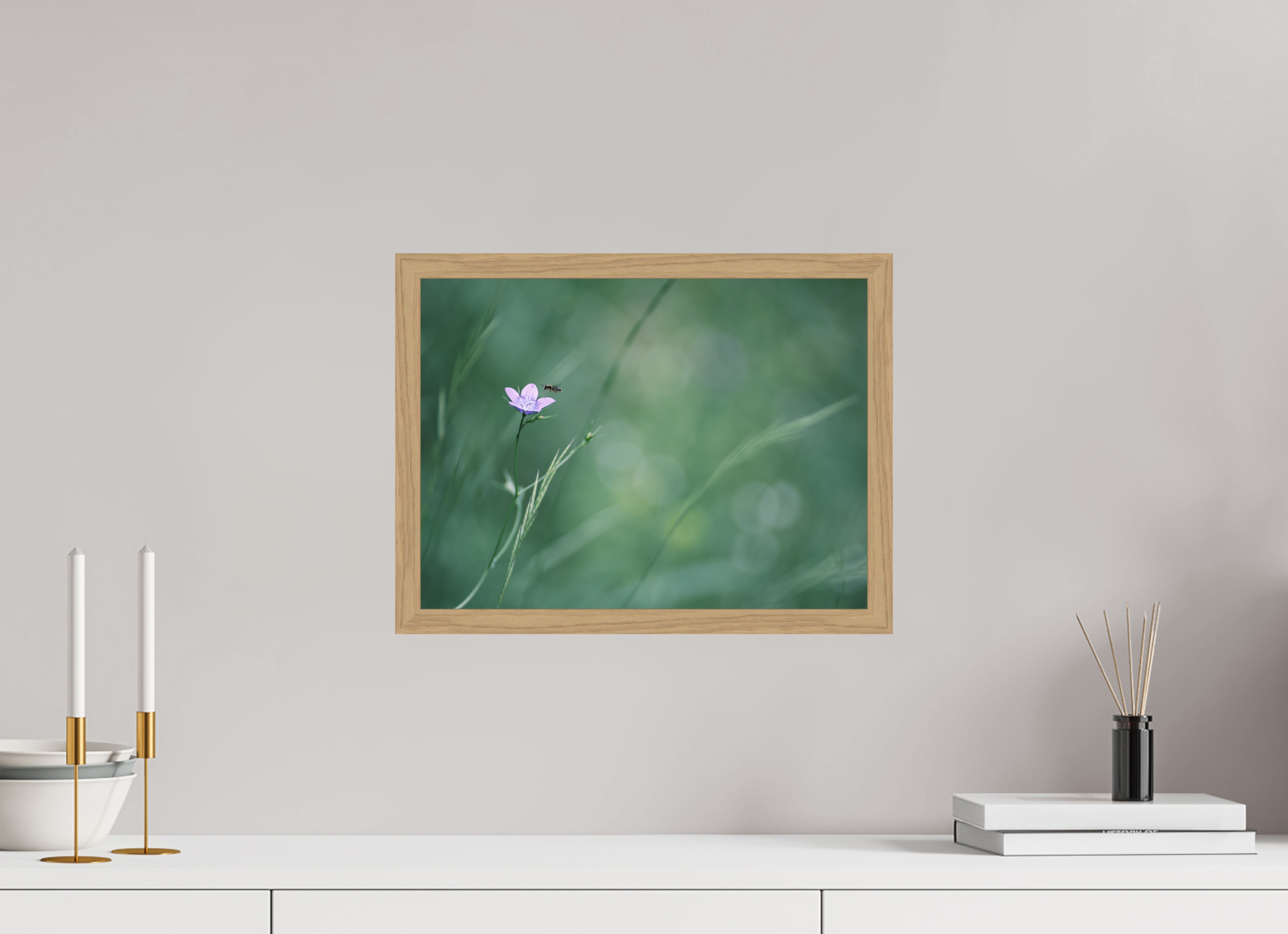 40 x 30 cm, Impression Fine Art encadrée en chêne naturel - mat Petite fleur des champs