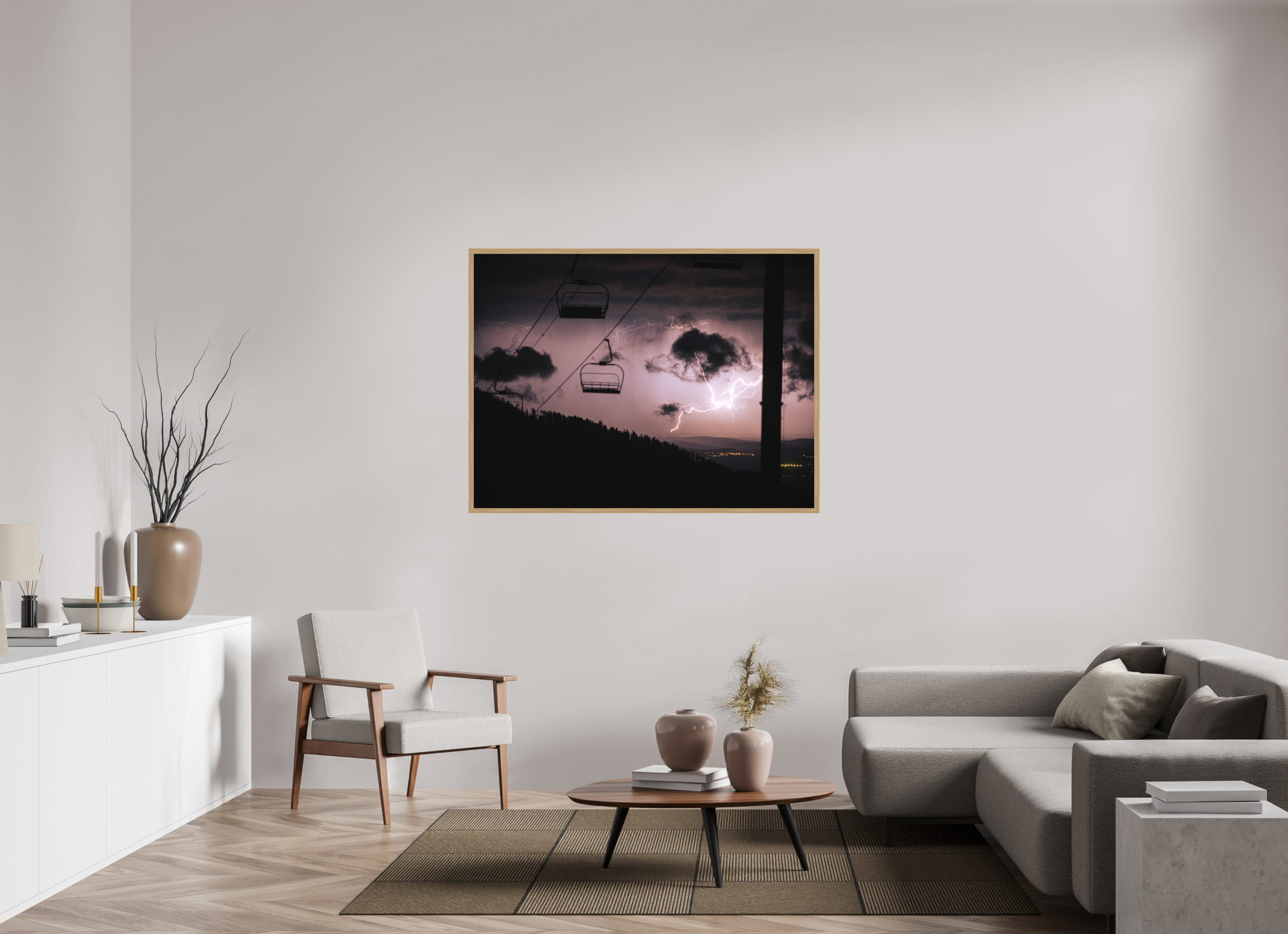140 x 105 cm, Impression Fine Art encadrée en chêne naturel - mat Tonnerre de Mourtis