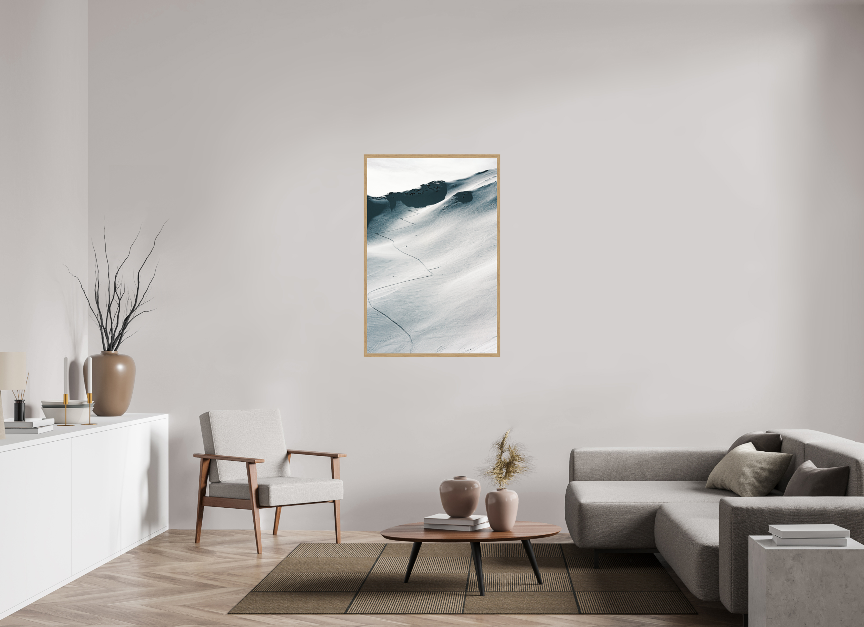 80 x 120 cm, Impression Fine Art encadrée en chêne naturel - mat À l'assaut du sommet