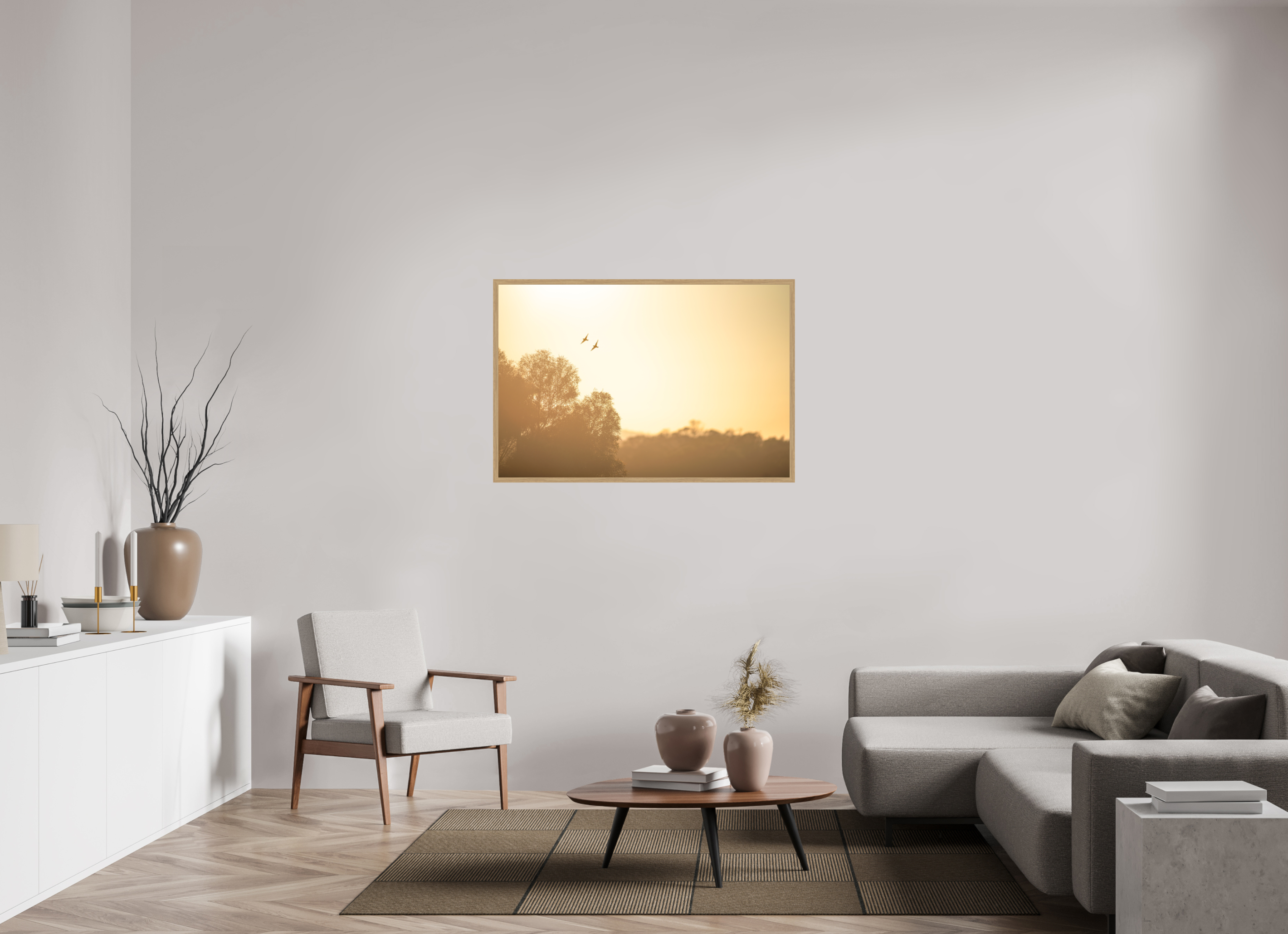 120 x 80 cm, Impression Fine Art encadrée en chêne naturel - mat Lune de miel