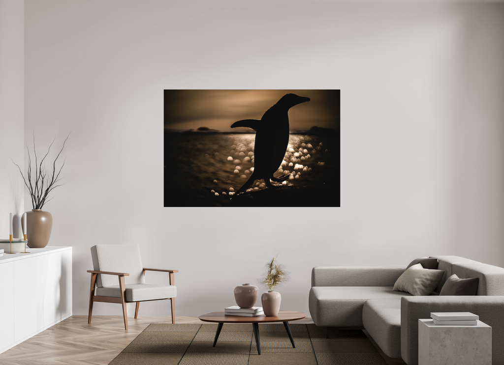 180 x 120 cm, Tirage photo - satiné Manchot Adélie et coucher de soleil