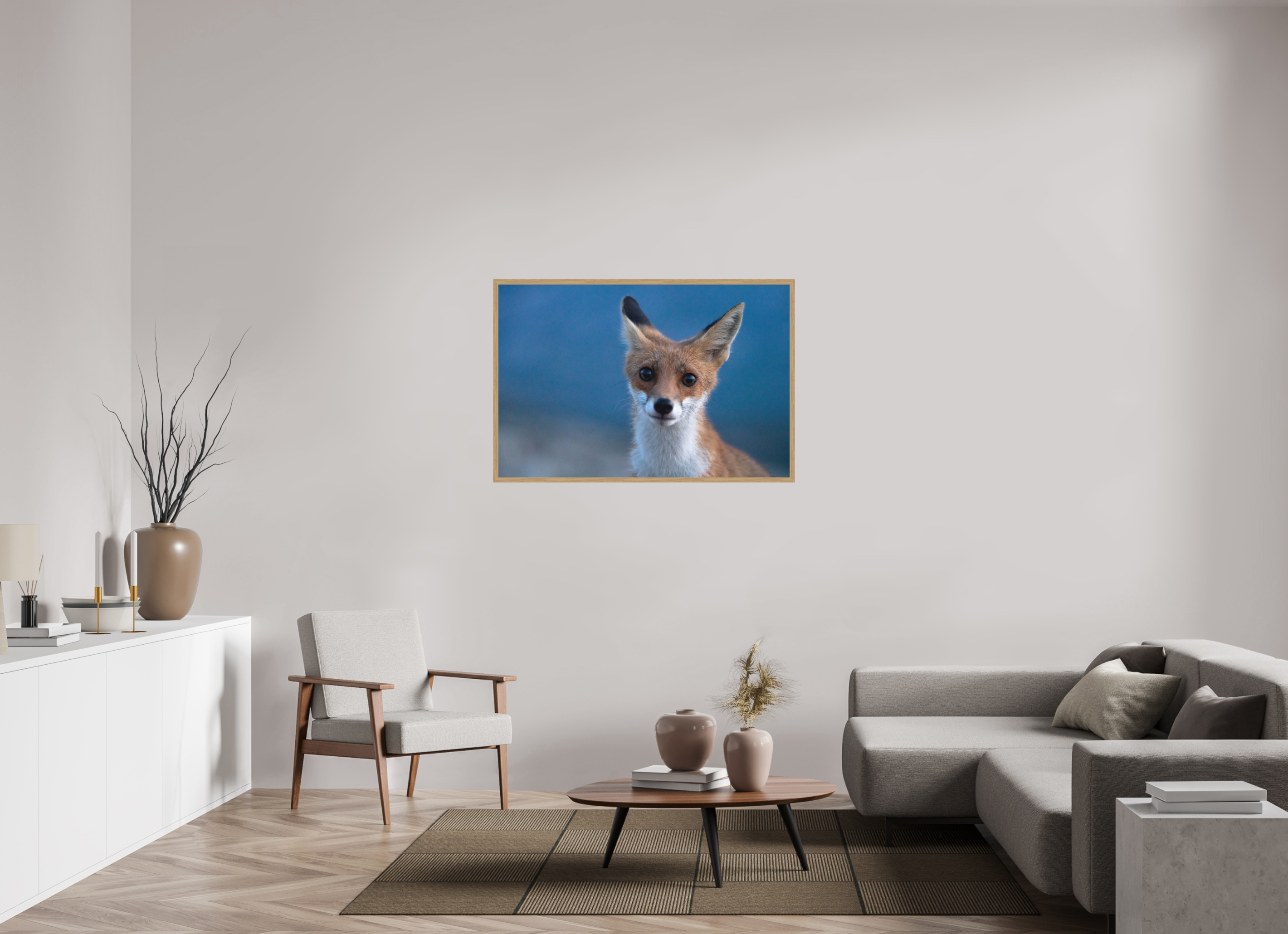 120 x 80 cm, Impression Fine Art encadrée en chêne naturel - mat Bruno le renardeau