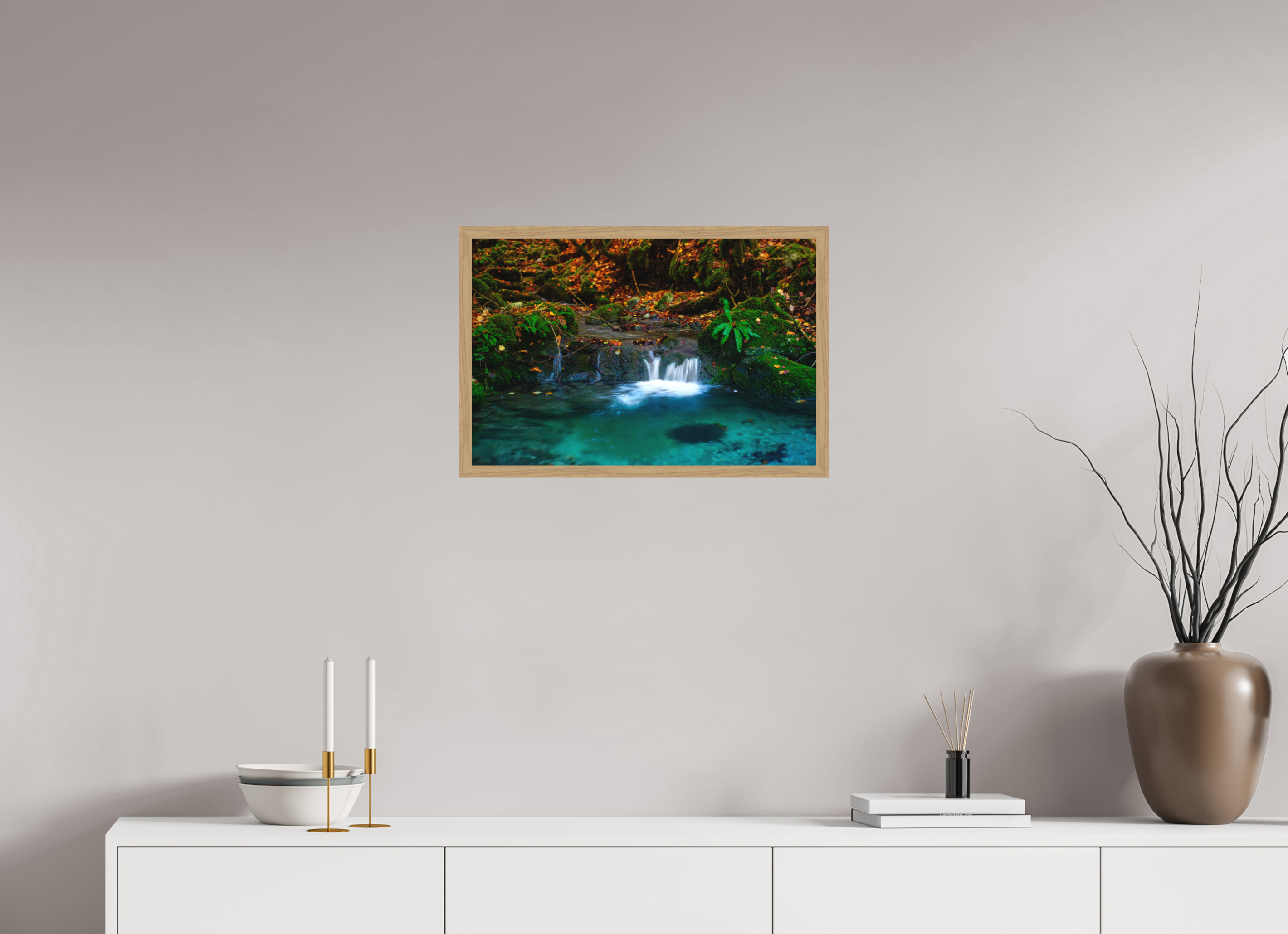 60 x 40 cm, Impression Fine Art encadrée en chêne naturel - mat De l'eau et des couleurs