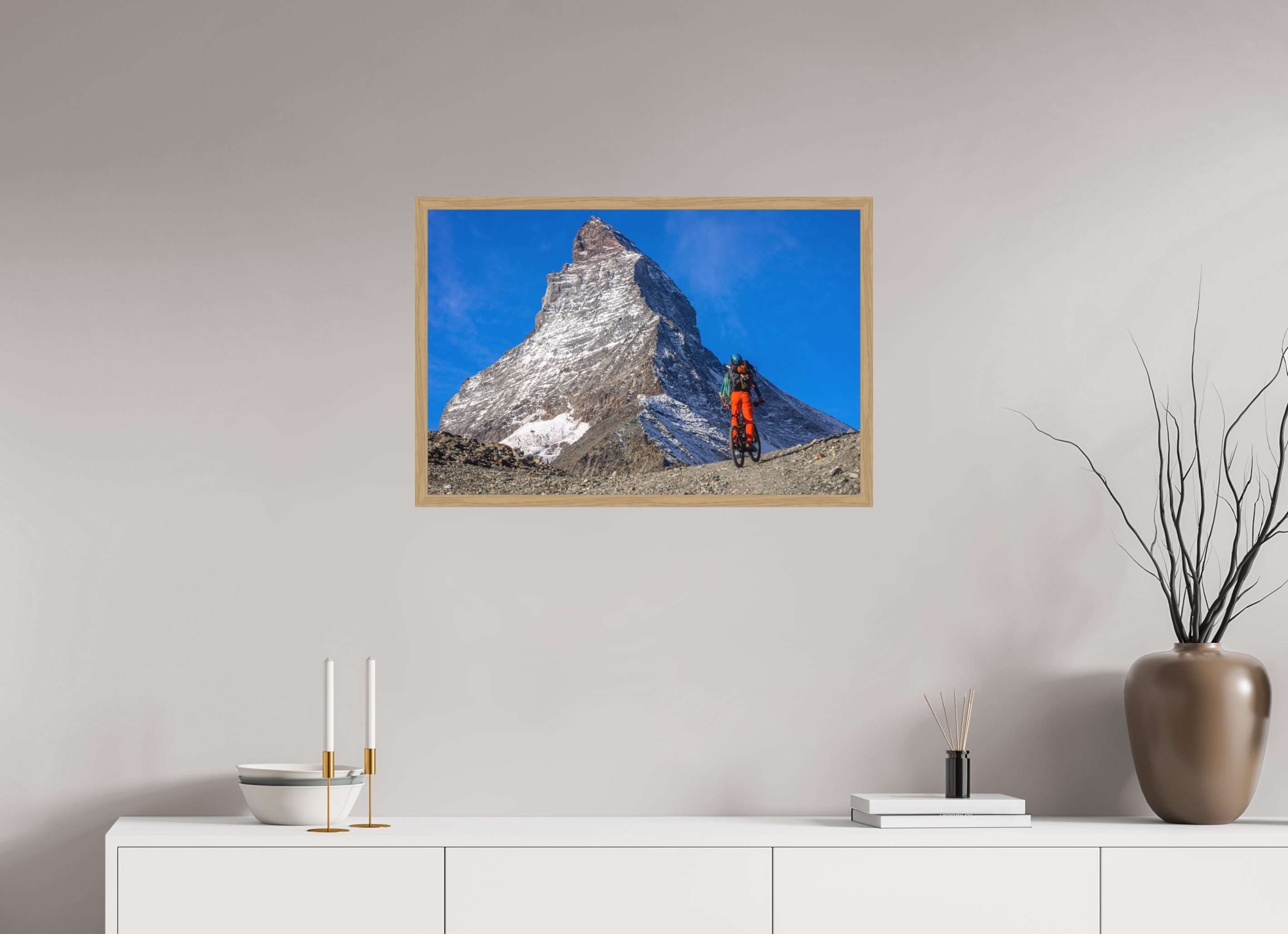 75 x 50 cm, Impression Fine Art encadrée en chêne naturel - mat A l'assaut du Cervin