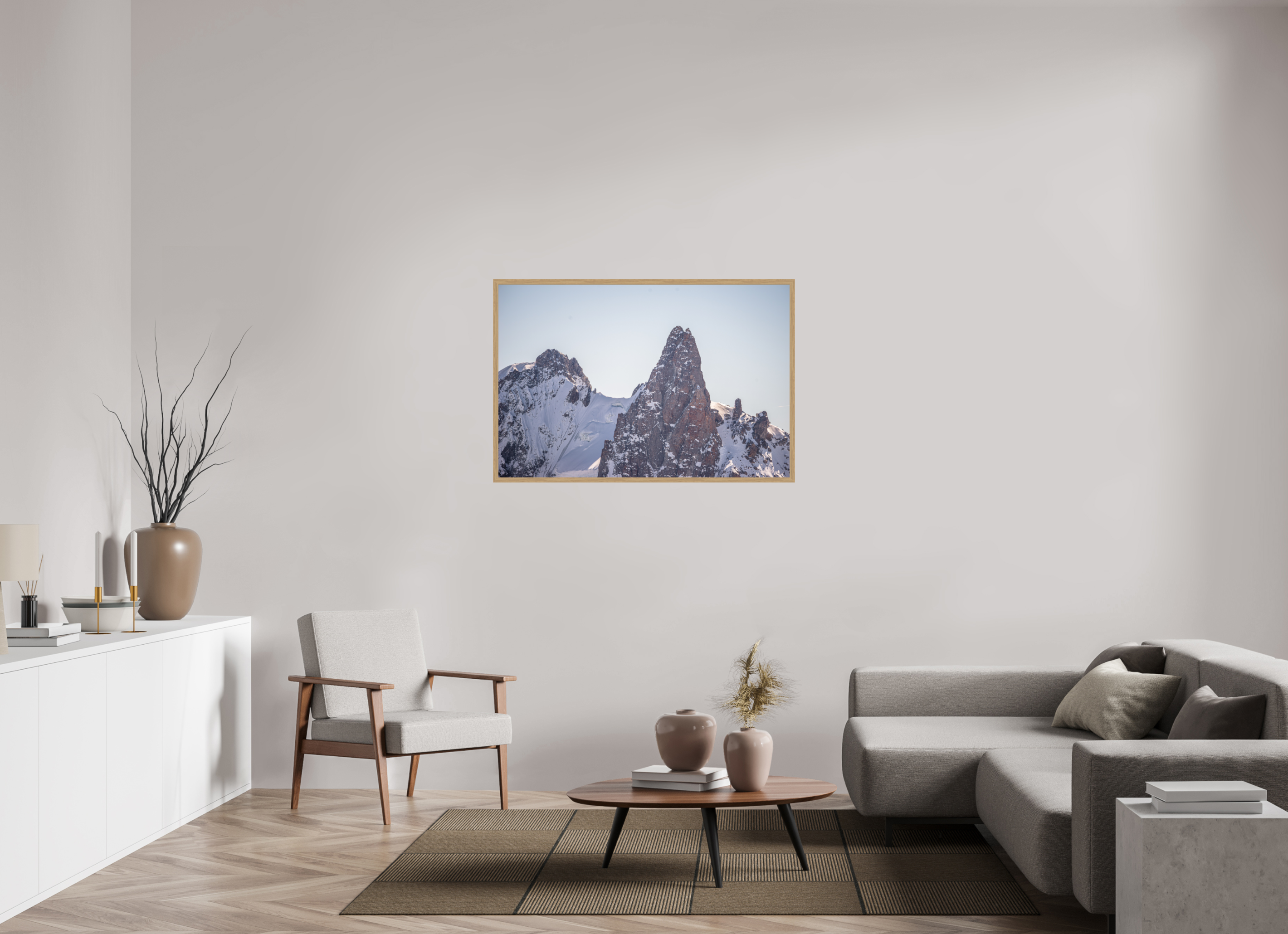 120 x 80 cm, Impression Fine Art encadrée en chêne naturel - mat La Dent du Géant