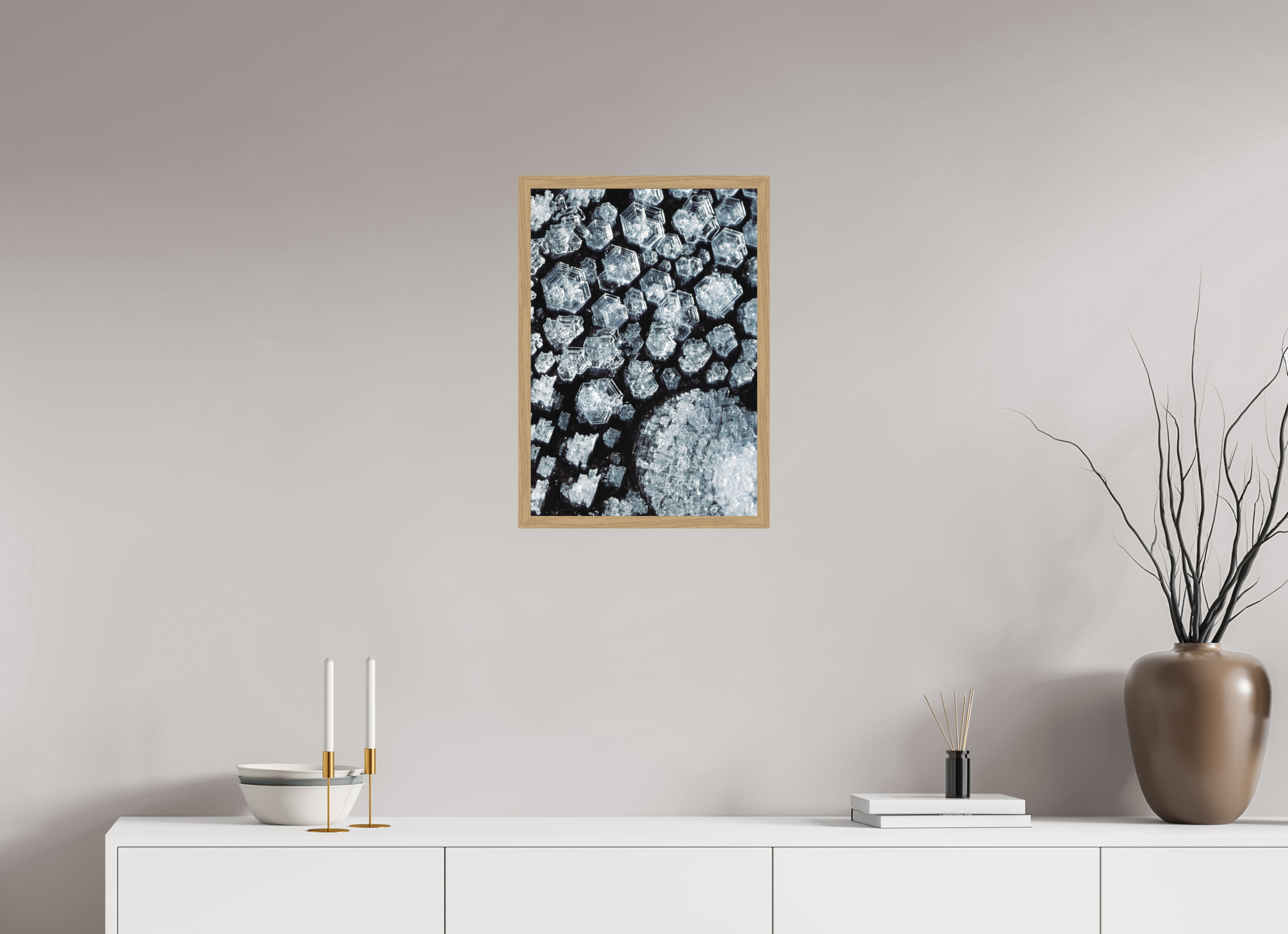 40 x 57,2 cm, Impression Fine Art encadrée en chêne naturel - mat Cristaux de glace