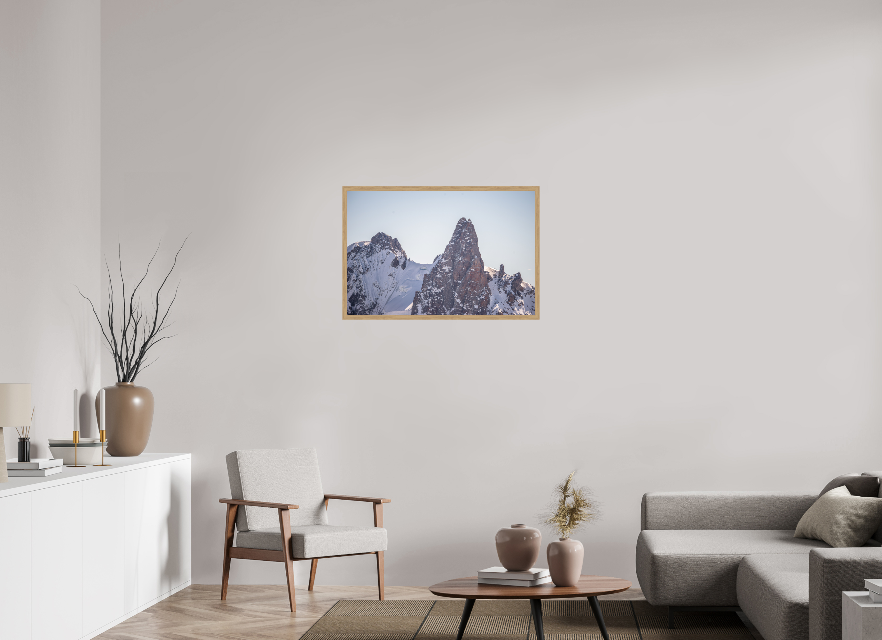 90 x 60 cm, Impression Fine Art encadrée en chêne naturel - mat La Dent du Géant