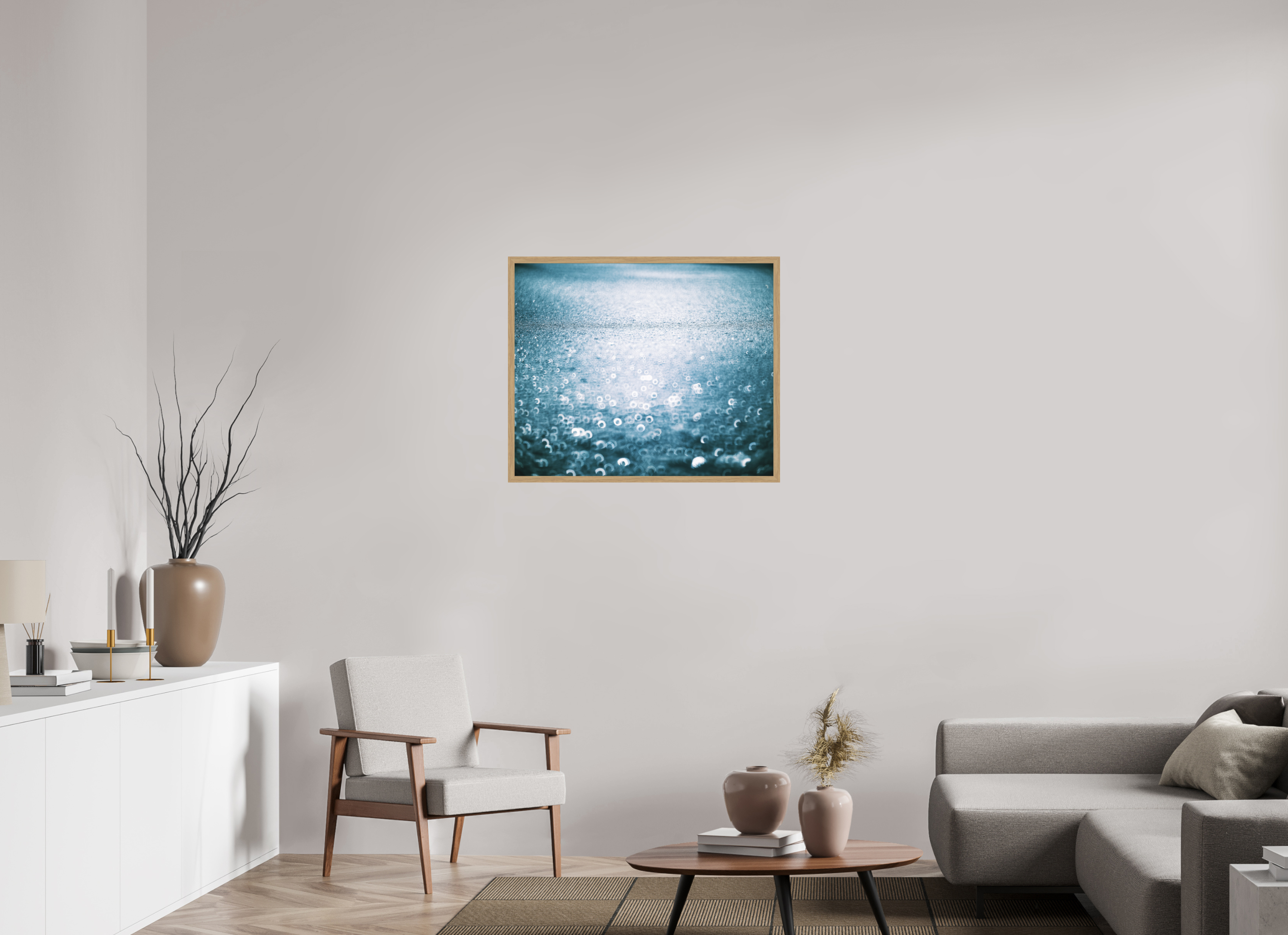 84,9 x 70 cm, Impression Fine Art encadrée en chêne naturel - mat Réflexions hivernales