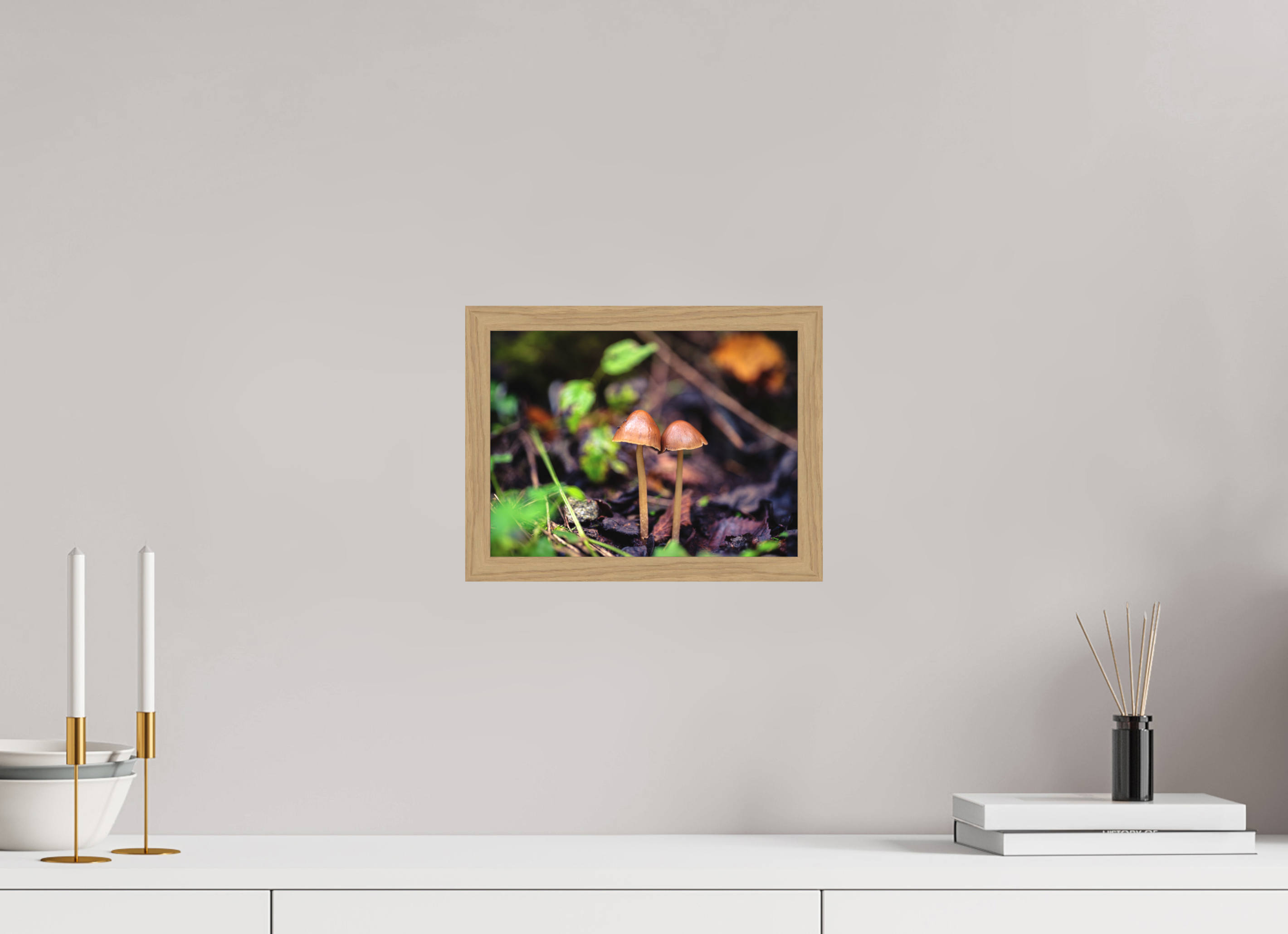 28 x 21 cm, Impression Fine Art encadrée en chêne naturel - mat Champignons