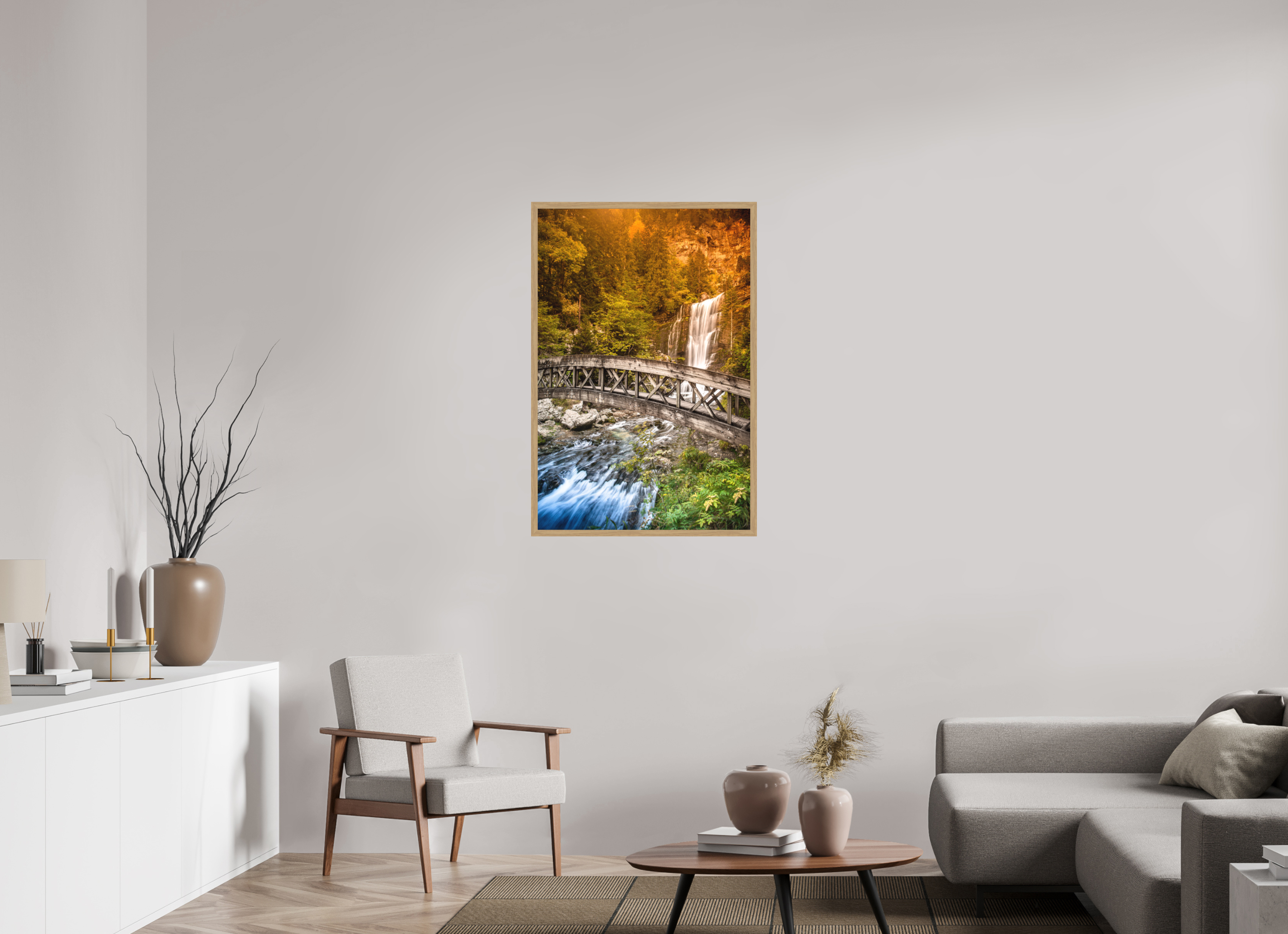 70 x 105 cm, Impression Fine Art encadrée en chêne naturel - mat L'automne en Chartreuse